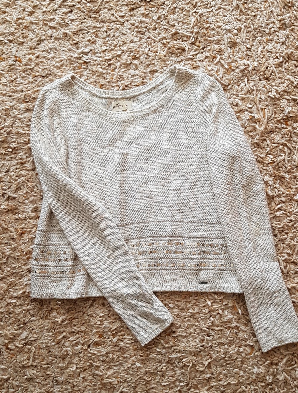 Hollister  Pullover mit Pailleten  creme beige Gr.M