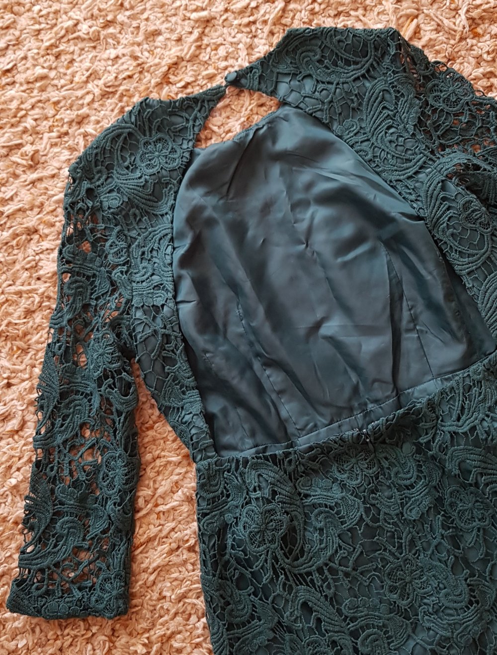 Neu! Asos dunkelgrünes Cocktailkleid Partykleid Spitze Rückenausschnitt Gr.40