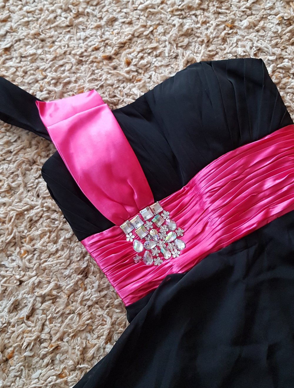 Partykleid Abiballkleid Cocktailkleid  One Shoulder schwarz  pink Straßsteine Gr.S