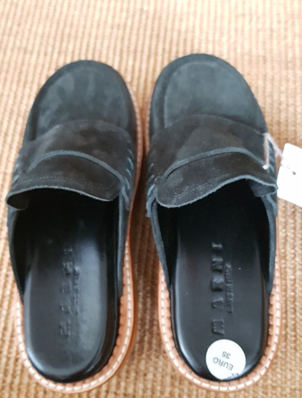 Neue Marni Plateau Clogs Wildleder Holz dunkelgrün Gr.35