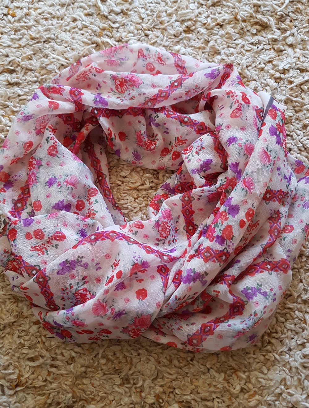 XXL Sommerschal  Blümchen  creme  rose lila
