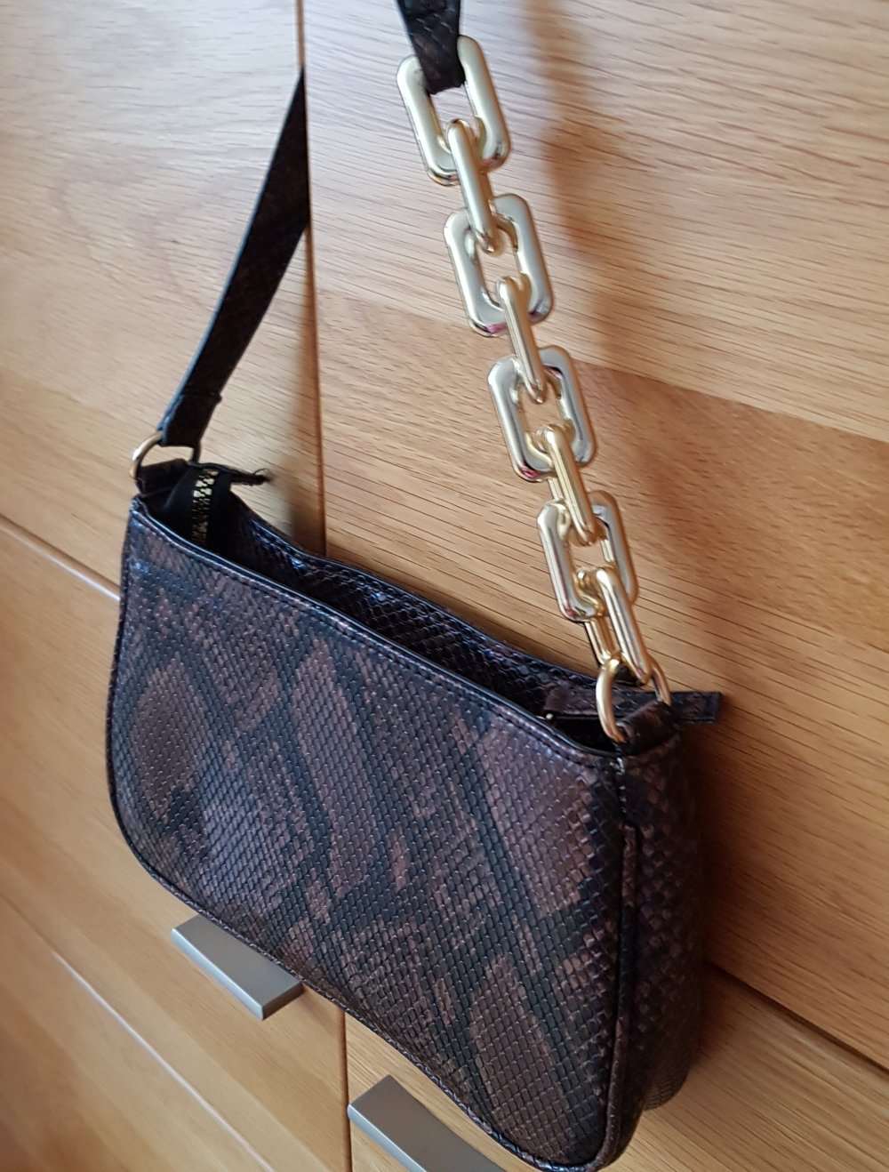 Kleine Umhängetasche Tasche Schlangen Muster braun