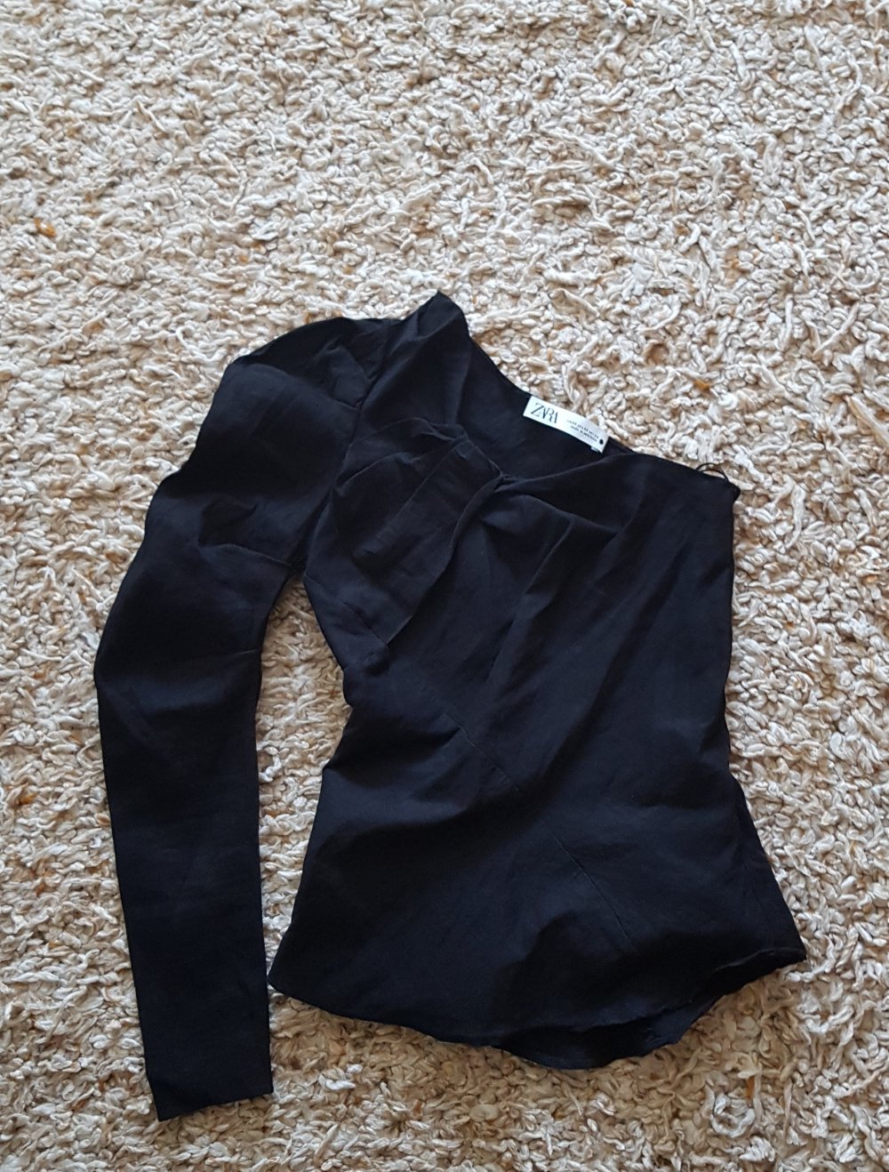 Zara Leinen One Shoulder Bluse Oberteil schwarz Gr.XS