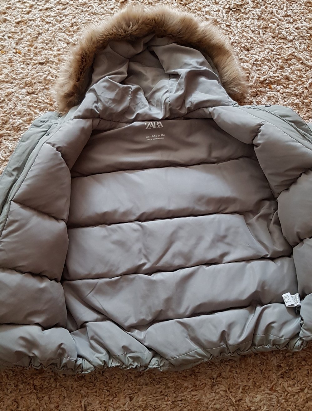 Zara  Echtdaunenjacke Winterjacke mit Kapuze mint cropped warm 164cm