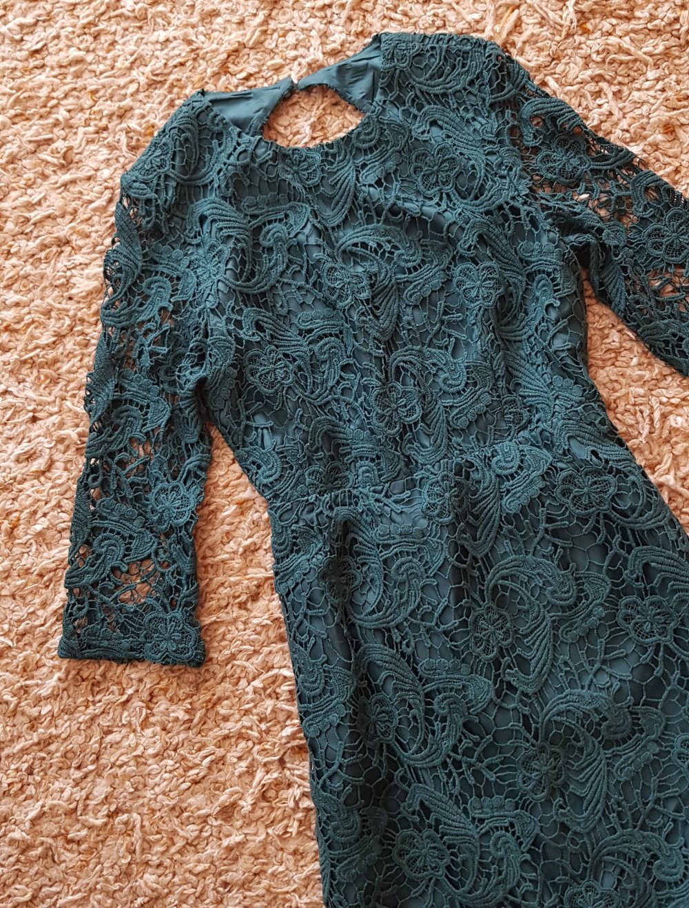 Neu! Asos dunkelgrünes Cocktailkleid Partykleid Spitze Rückenausschnitt Gr.40