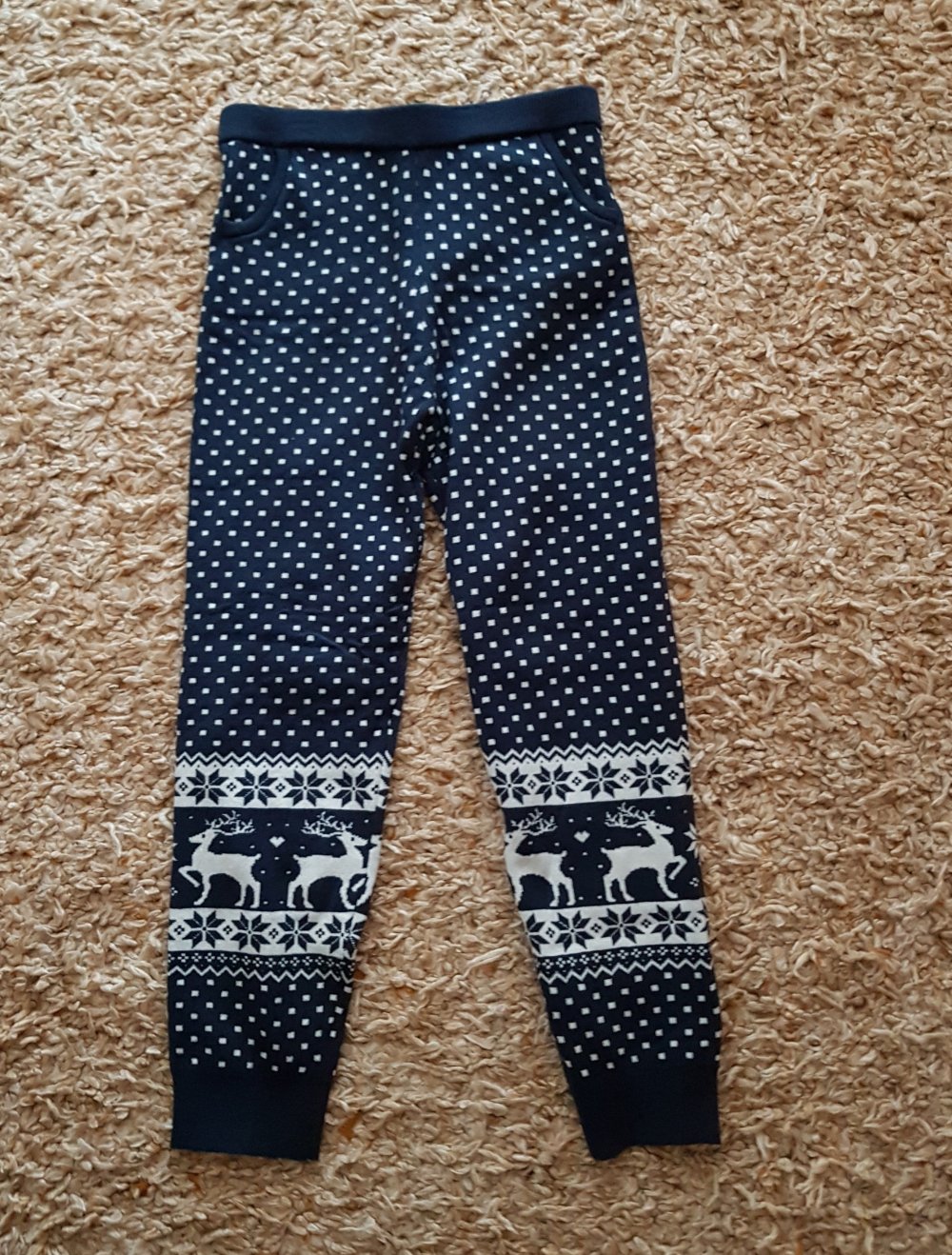 Winter Leggings warm Weihnachtsmotiv dunkelblau/ weiss Gr.XS, neu