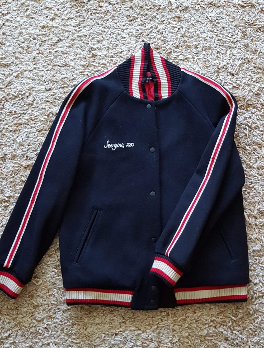 Zara oversized College Jacke mit Wolle Anteil dunkelblau Gr.L