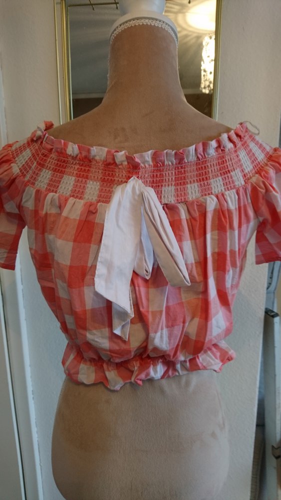 Crop Bluse kariert Carmen Ausschnitt 