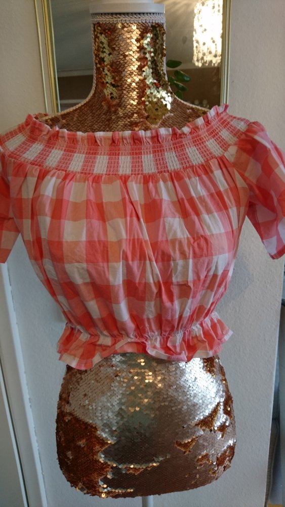 Crop Bluse kariert Carmen Ausschnitt 