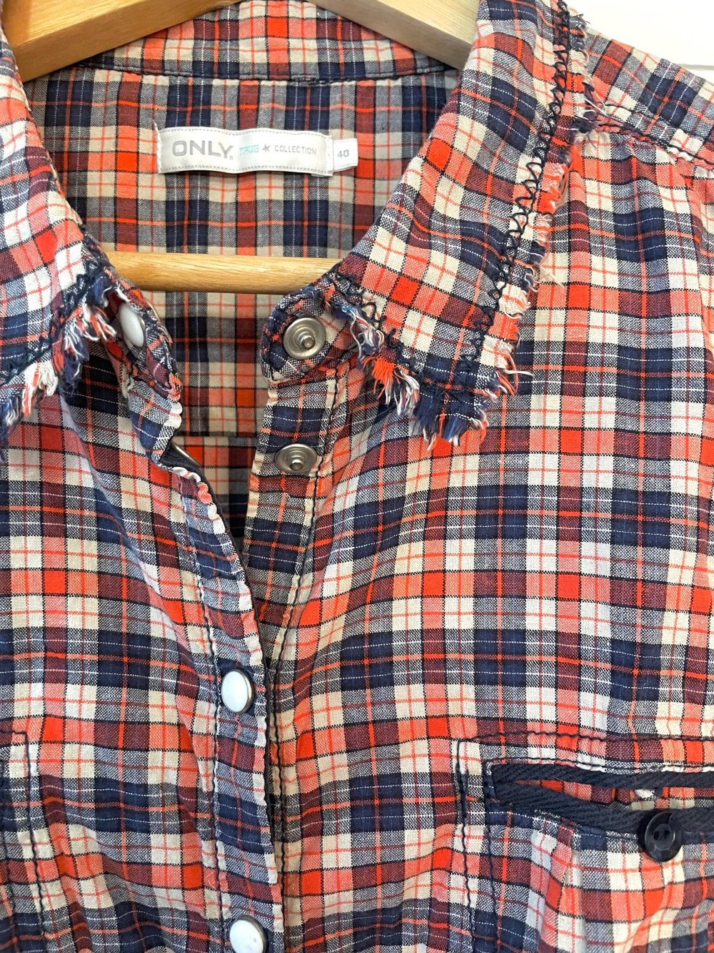 Rot-Blau Karierte 3/4 Bluse, Karobluse