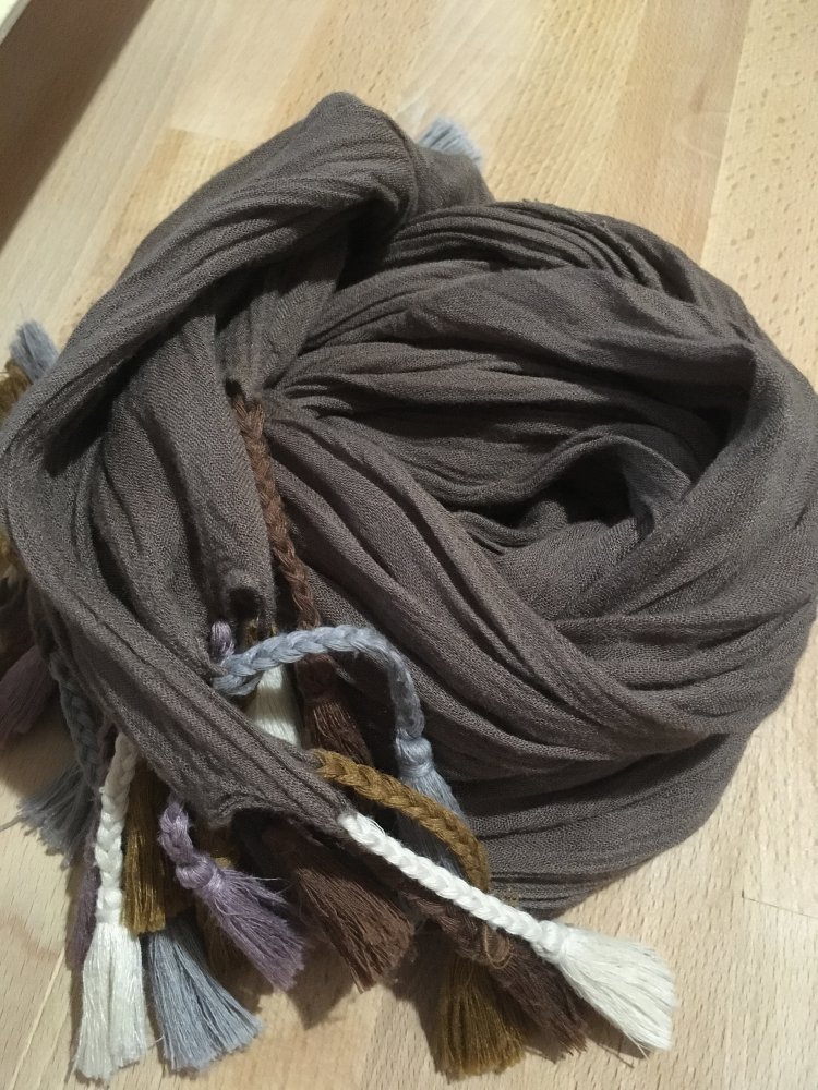 Tuch Halstuch braun mit bunten Kordeln