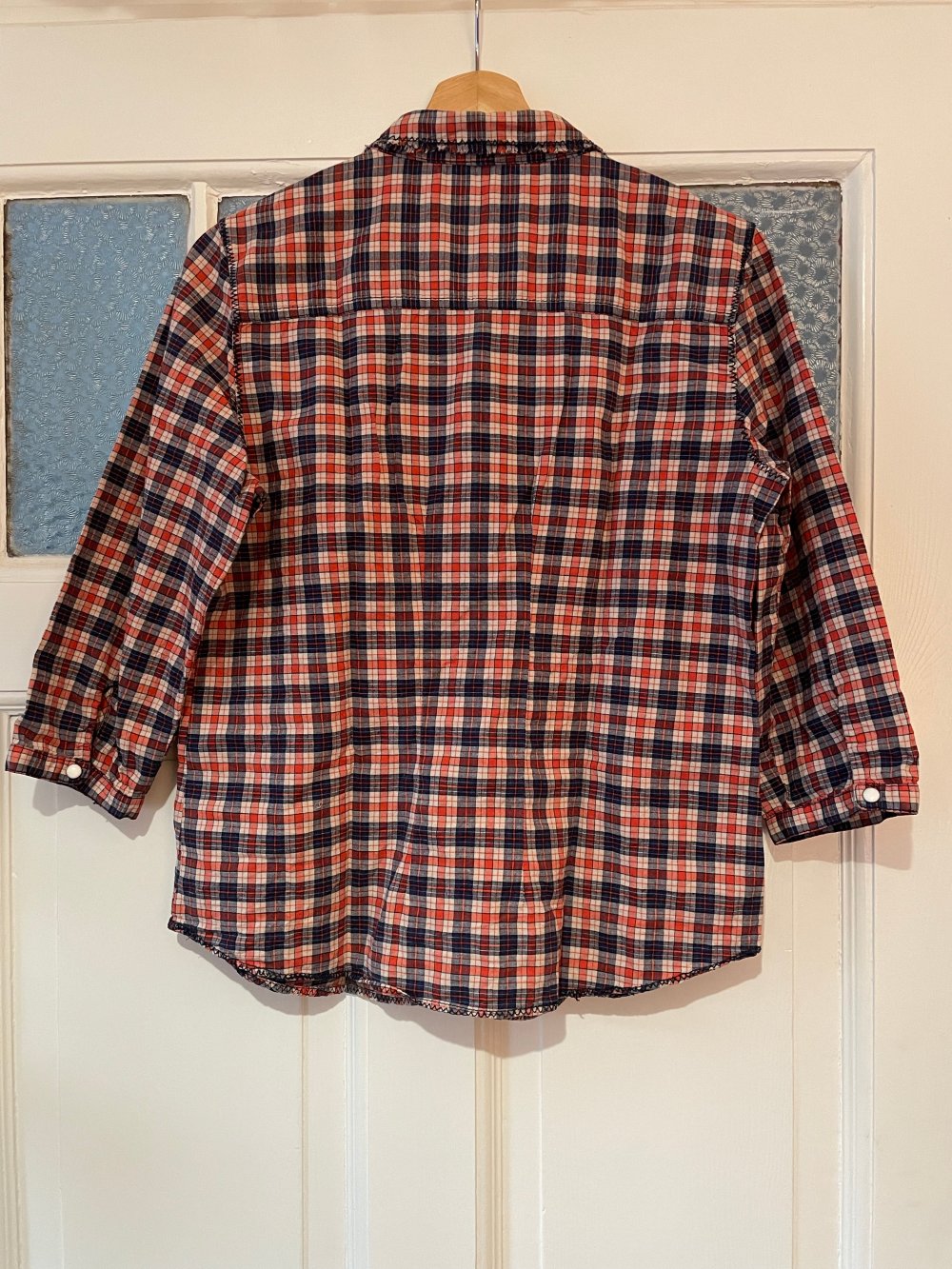 Rot-Blau Karierte 3/4 Bluse, Karobluse