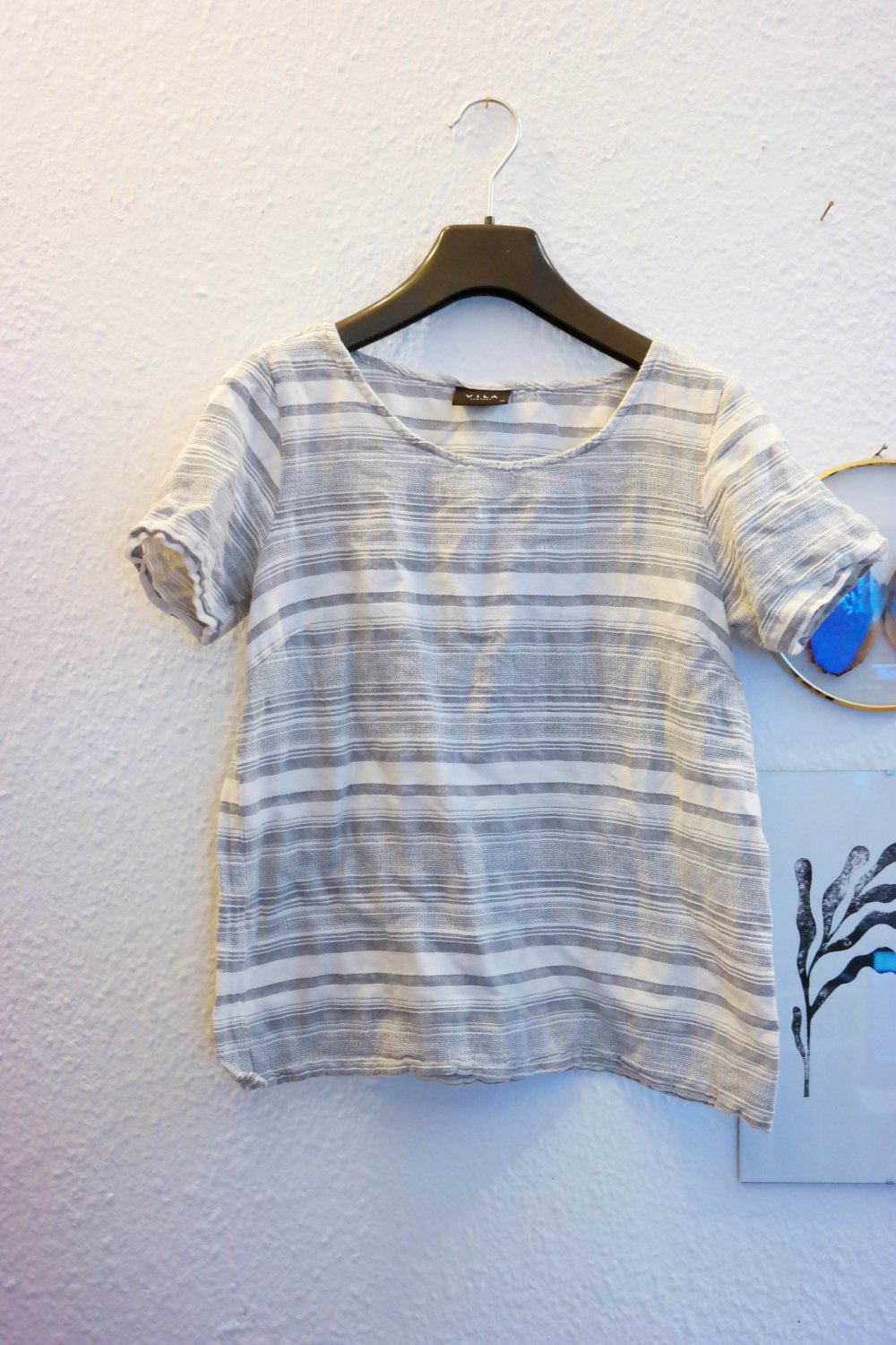 Vila Shirt cropped crop Top Streifen gestreift Baumwolle blau hellblau weiß XS S M 34 36 38