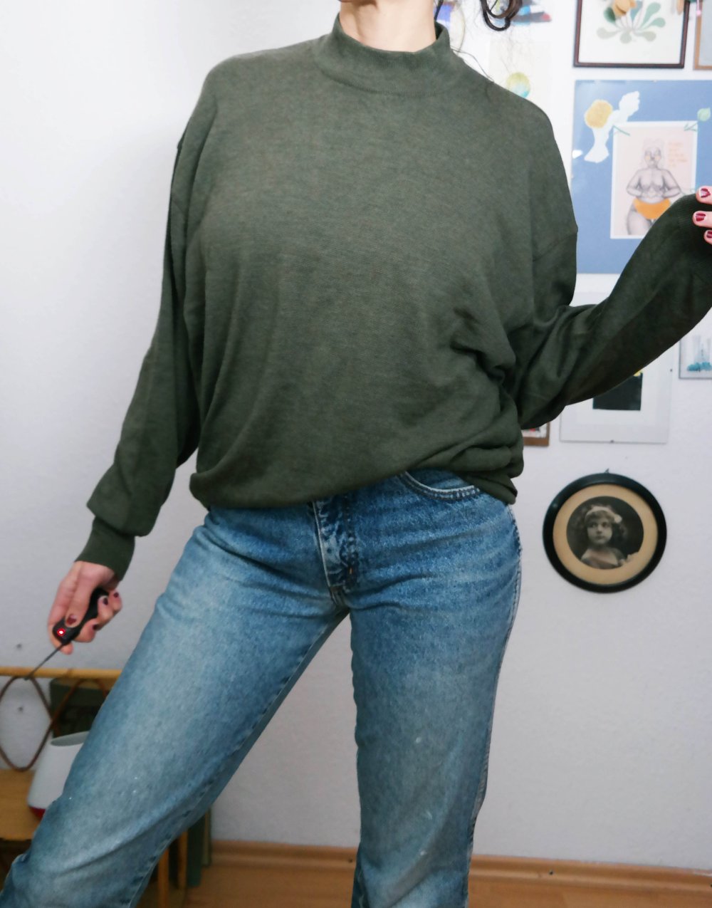 100 % Wolle Pullover Wollpullover Rollkragen olive khaki Schurwolle dunkelgrün oversized XXL 
