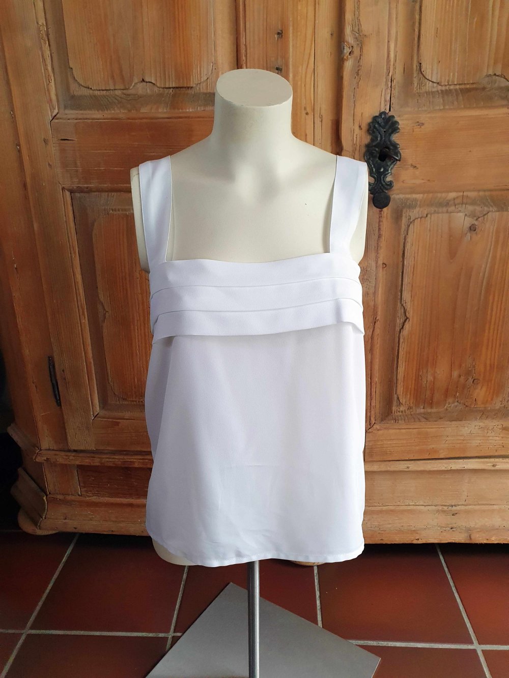 Vintage Trägertop weiß Bluse Blusentop Tanktop Biesen M 38 