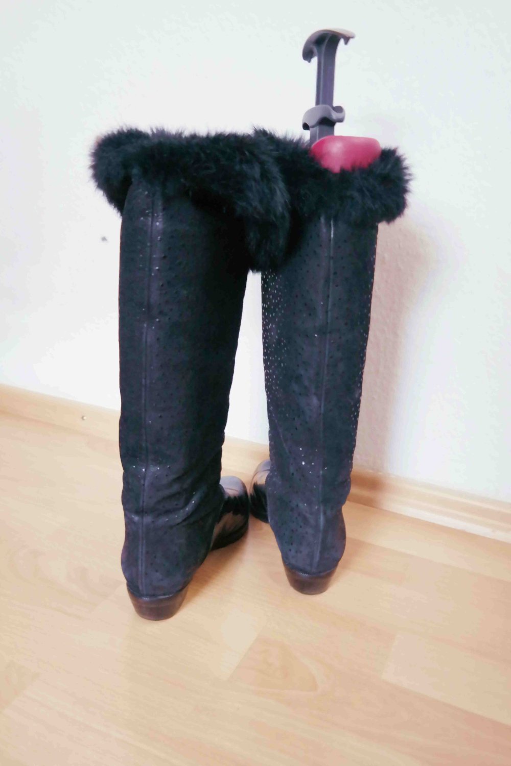 Vintage Stiefel Winterstiefel warm schwarz gefüttert Leder Echtleder Lack Fell Pelz 39