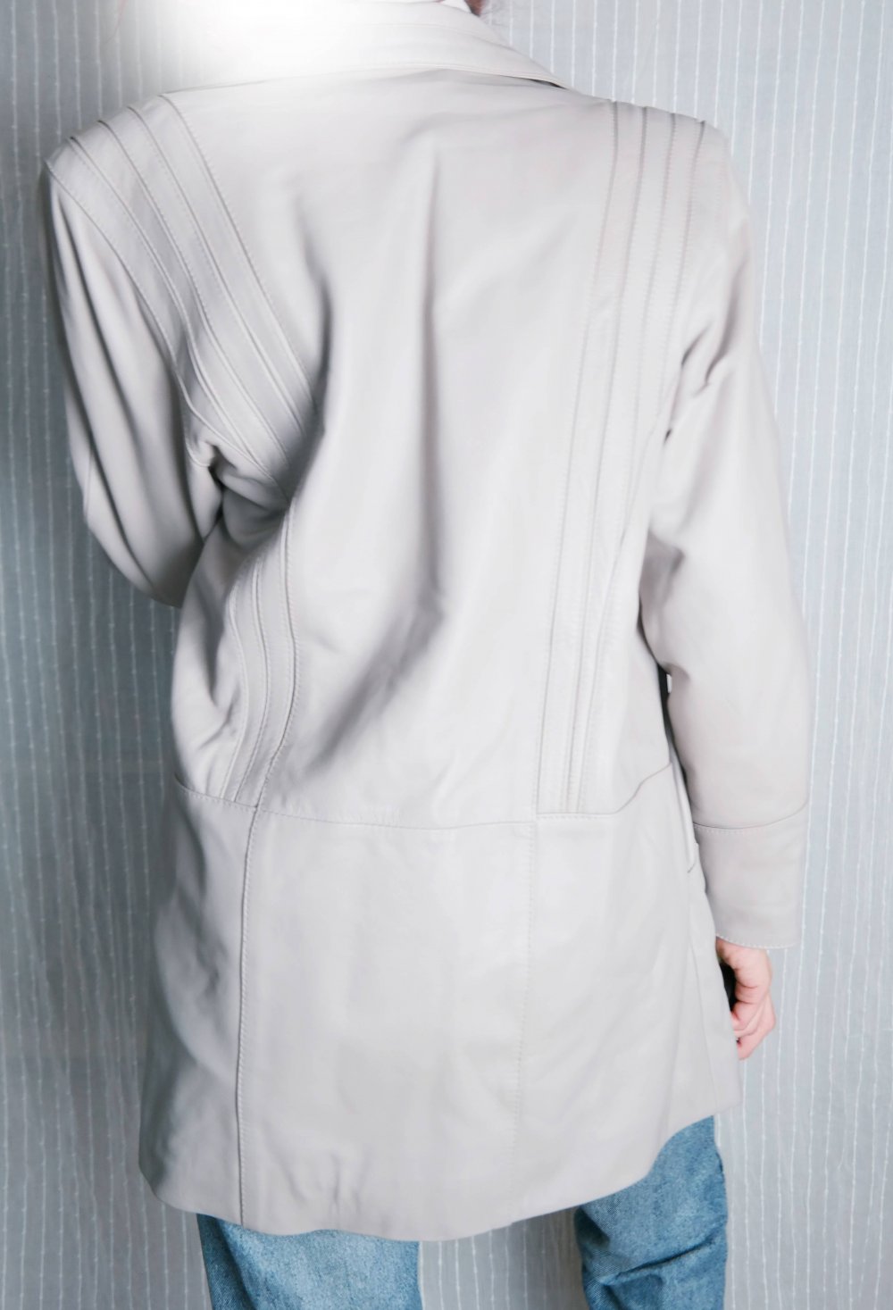 Vintage Lederjacke Ledermantel grau 80er 90er parka oversized hellgrau Kragen Echtleder Echtledermantel Echtlederjacke 38 M 40 L