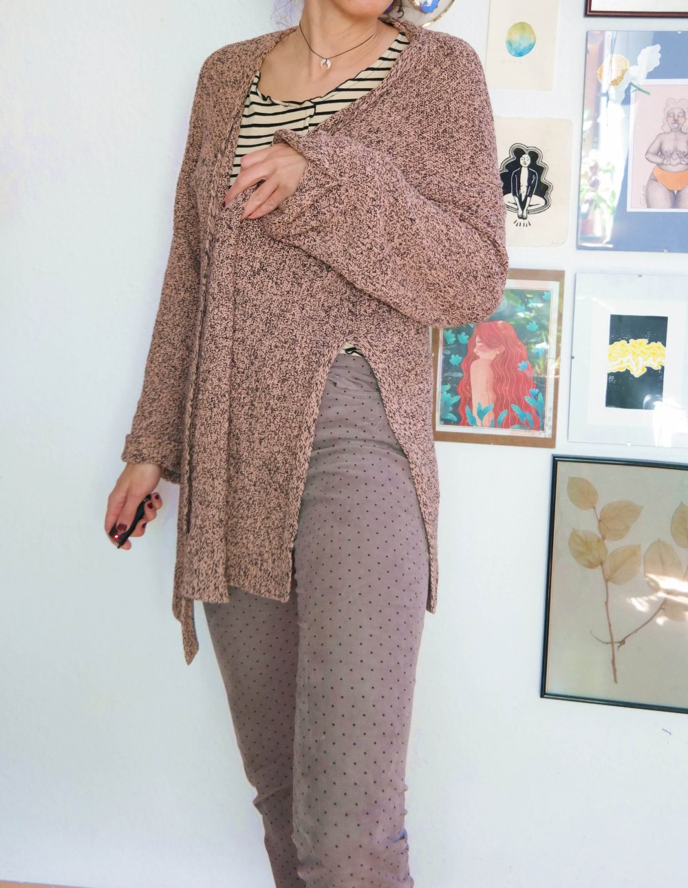 H&M Strickjacke Cardigan altrosa schwarz oversized locker lässig XS S M