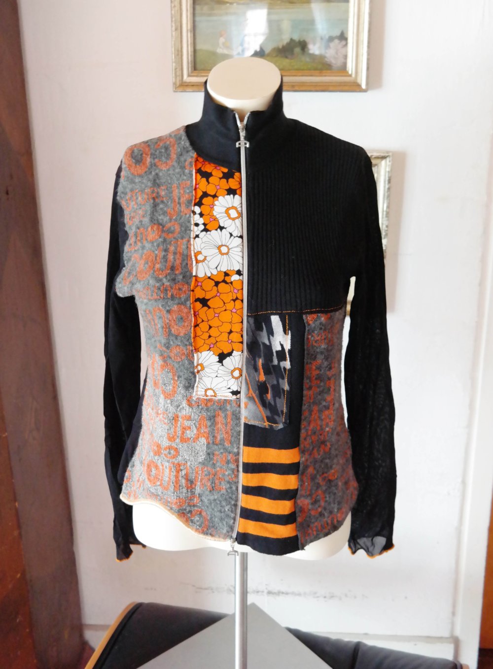 Vintage 90er Nicowa Sweatjacke Jacke bunt Y2K Wolle Mesh transparent L 40