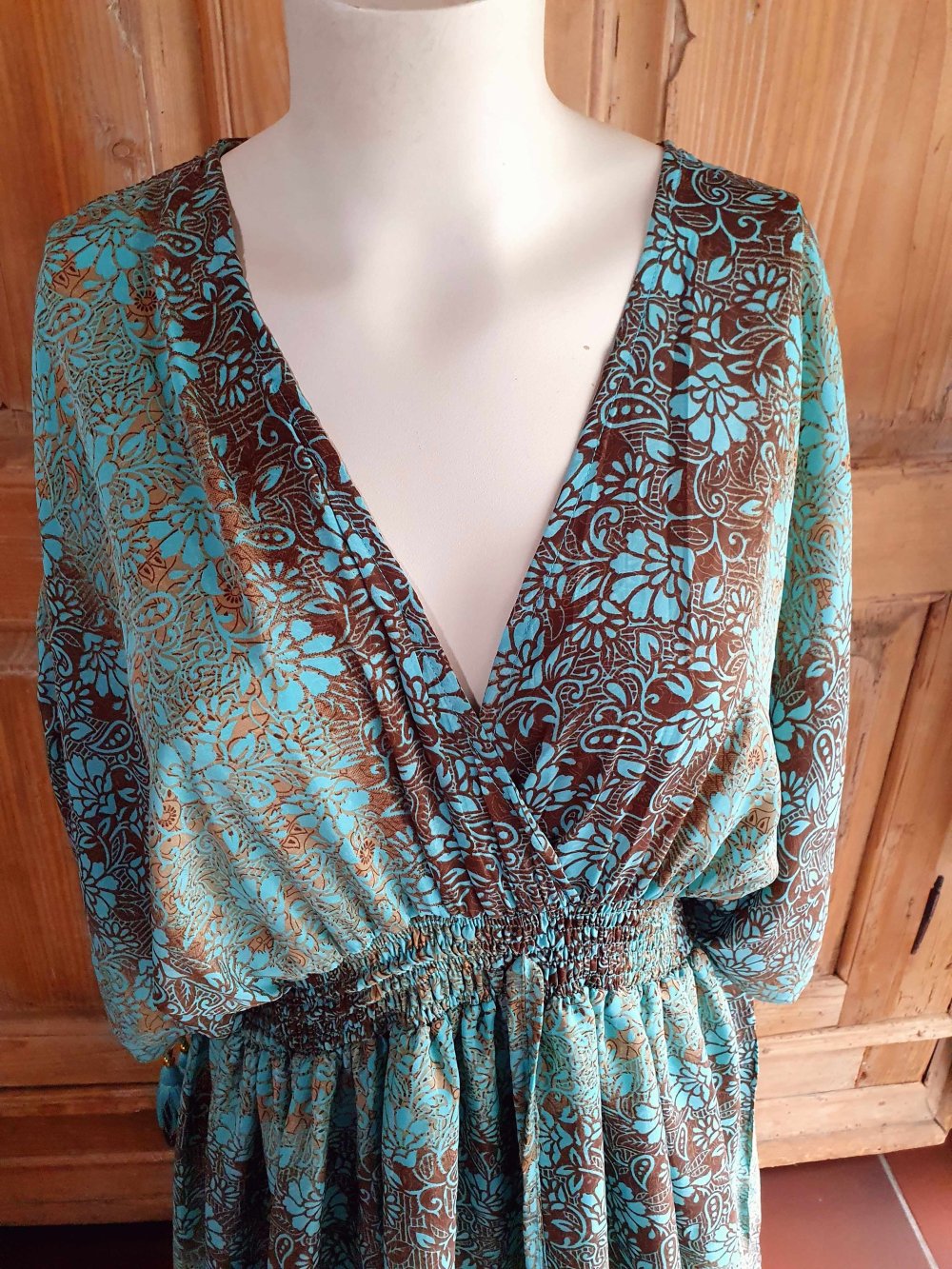 Bohemian Maxikleid Ibiza Sommerkleid V-Ausschnitt bunt türkis Unisize L XL XXL