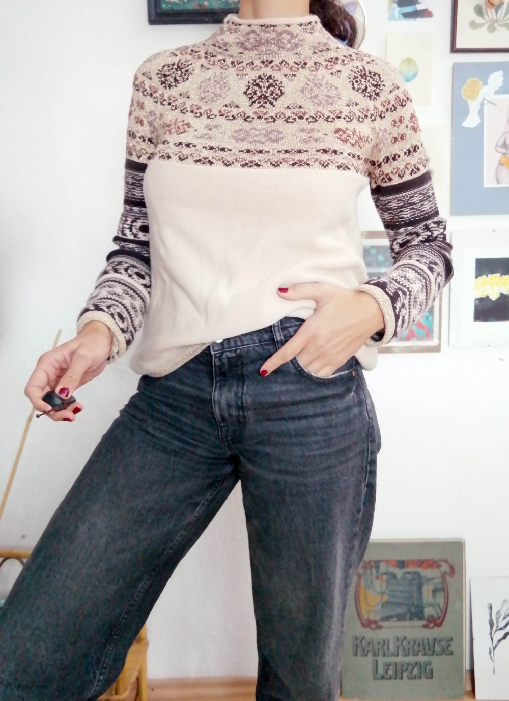 Sisley Pullover Strickpullover bunt Turtleneck Rollkragenpullover Wolle Wollpullover M L 38 40