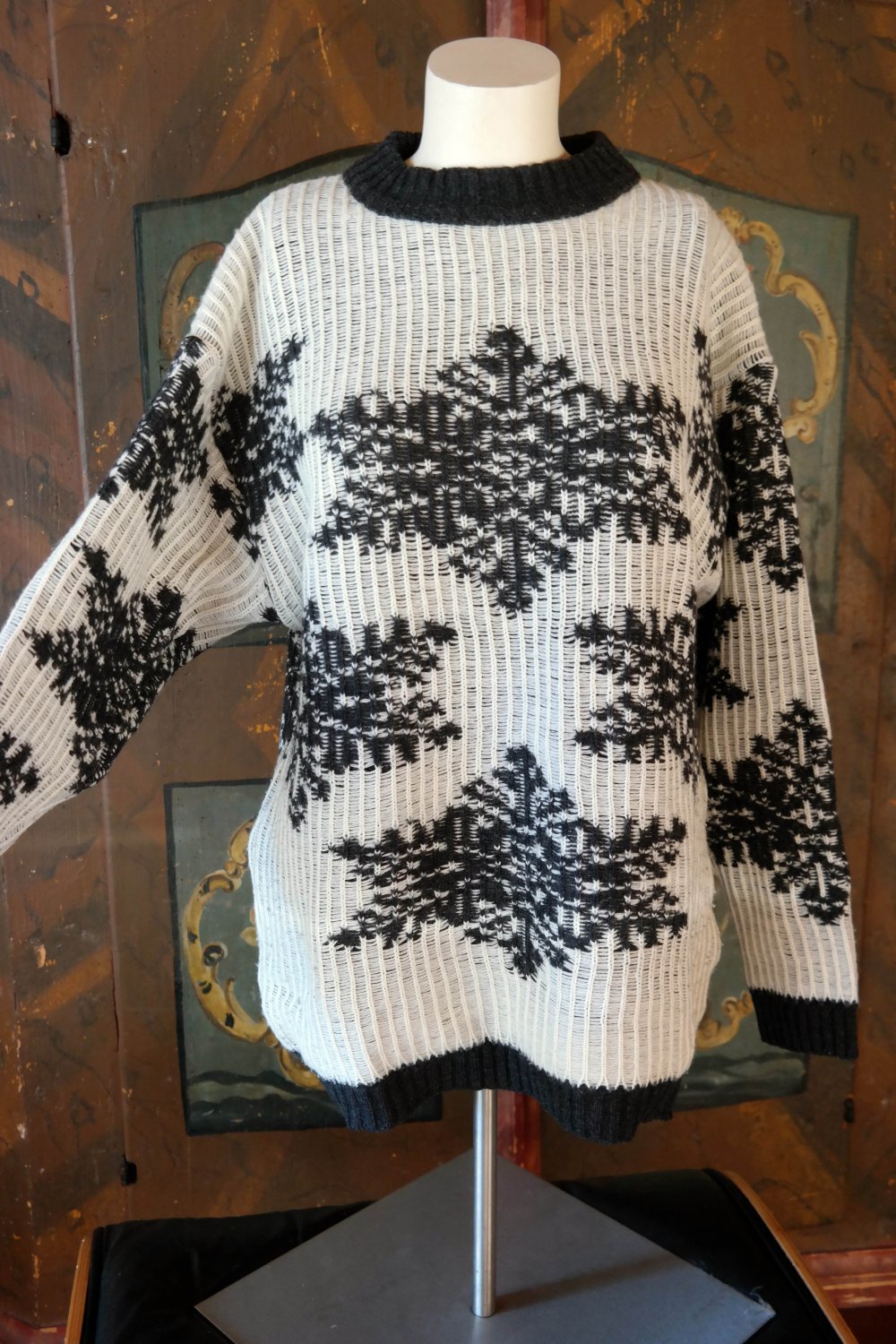 Pullover zweiseitig tragbar Norweger Muster schwarz weiß Schneeflocke XL 42