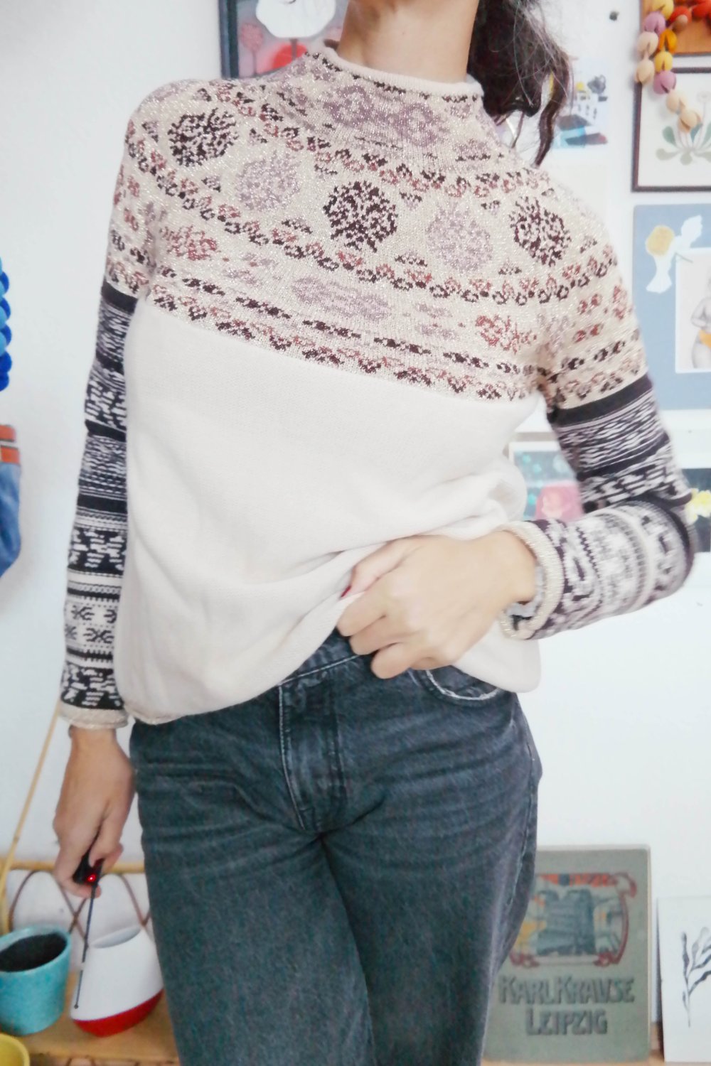 Sisley Pullover Strickpullover bunt Turtleneck Rollkragenpullover Wolle Wollpullover M L 38 40