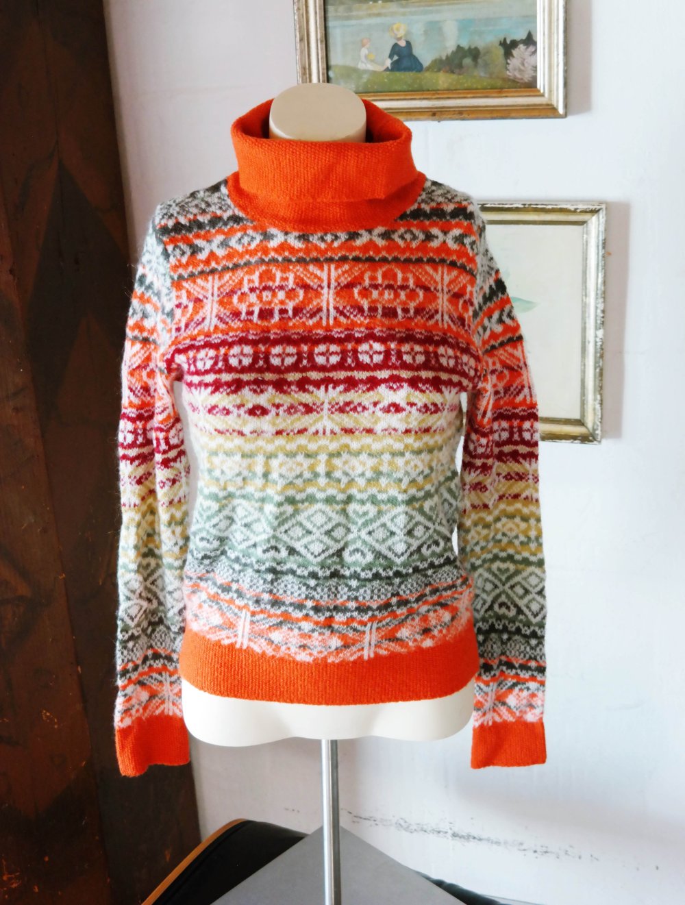 Benetton Wollpullover Wolle bunt Norweger Muster Strickpullover Mohair M 38 