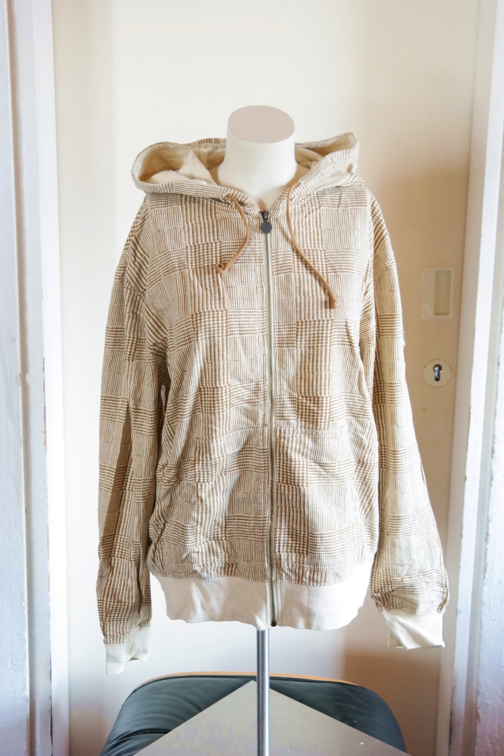Bludeise Sweatjacke Sweater Zippjacke Zipper kariert beige braun M 48 50