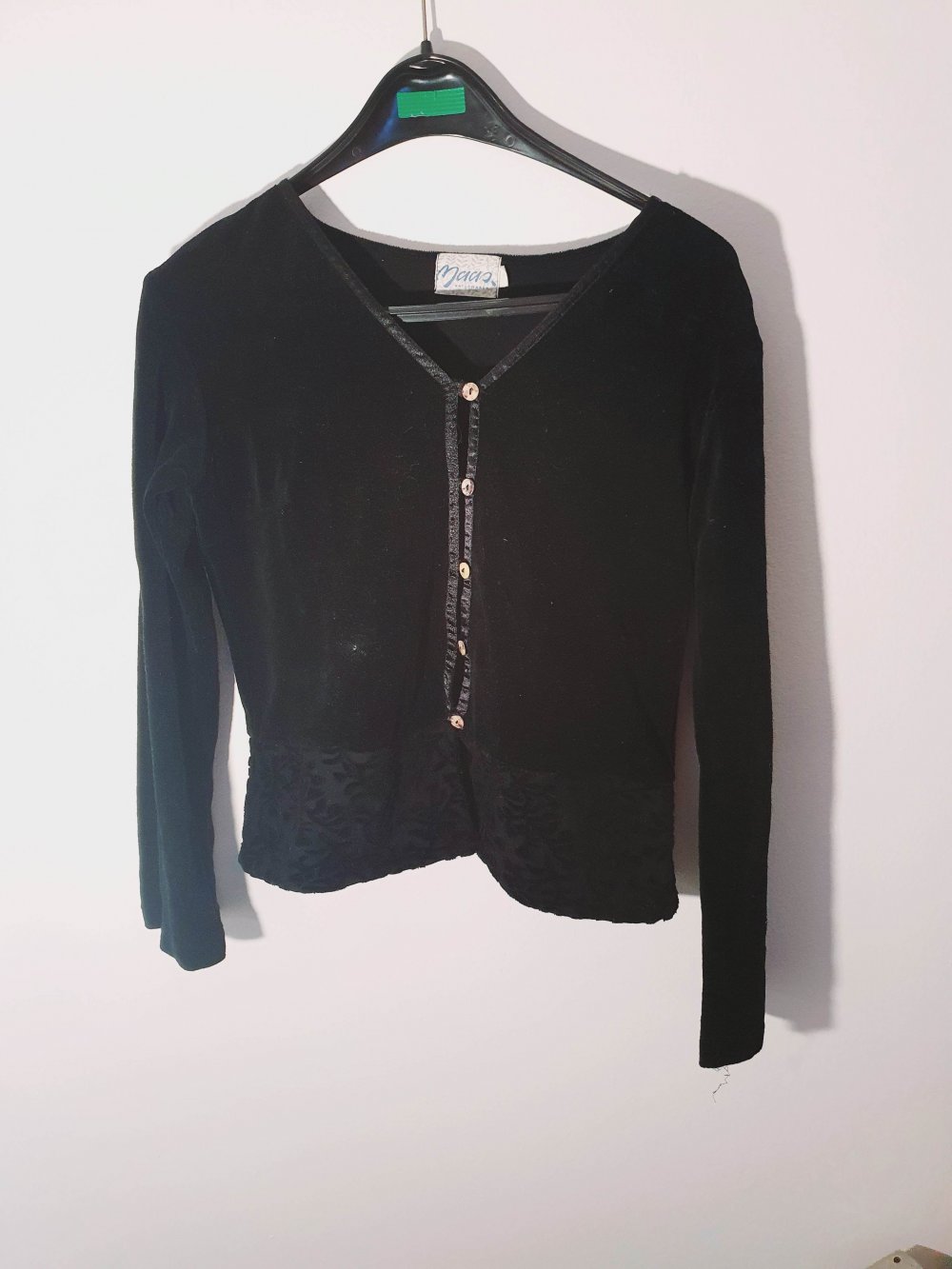 Maas Naturmode Ökologisch Biobaumwolle Cardigan Samt Samtjacke schwarz beflockt S 36 kba