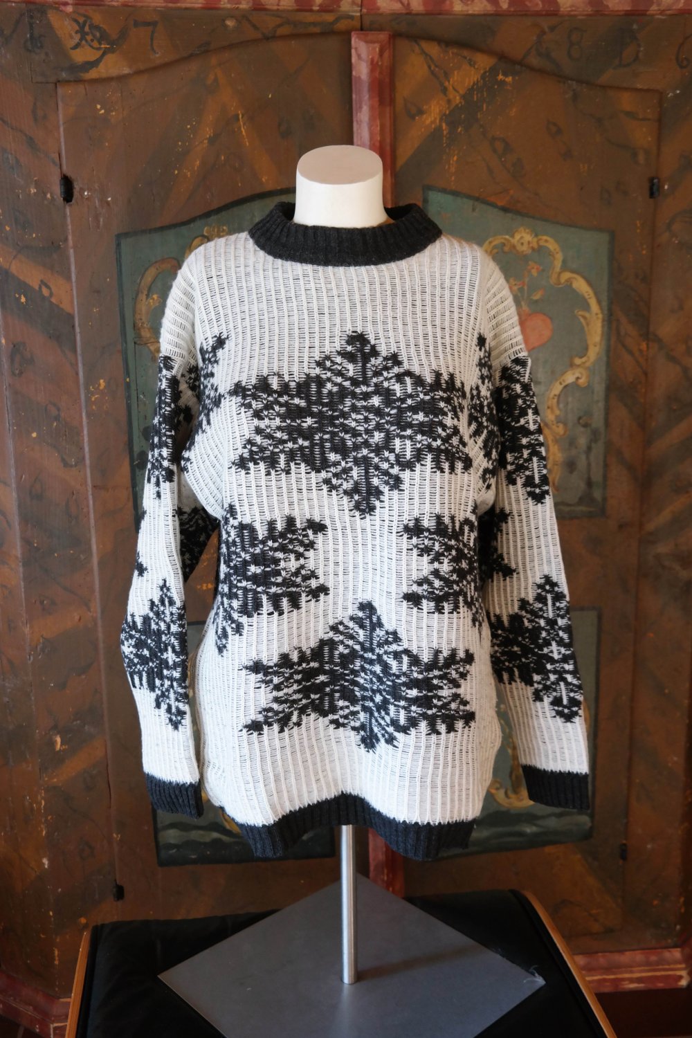 Pullover zweiseitig tragbar Norweger Muster schwarz weiß Schneeflocke XL 42