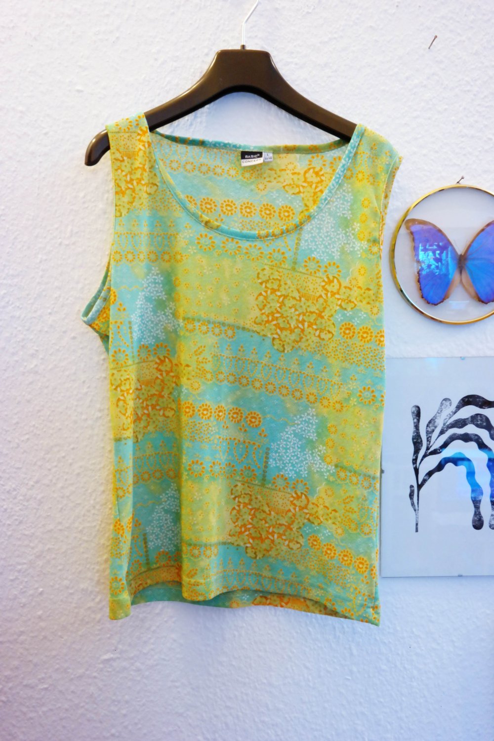 Vintage Shirt Top 90er 00er Mesh bunt Y2K Blumen L M oversized