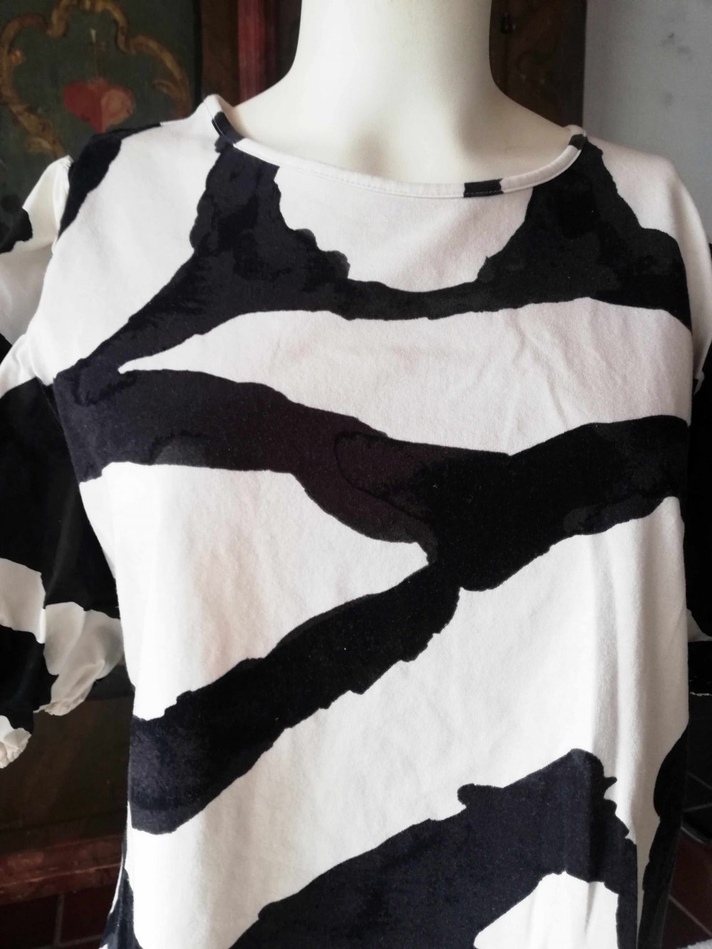 H&M Bluse Puffärmel Shirt schwarz weiß Wolken Batik Marimekko XL L 42 40
