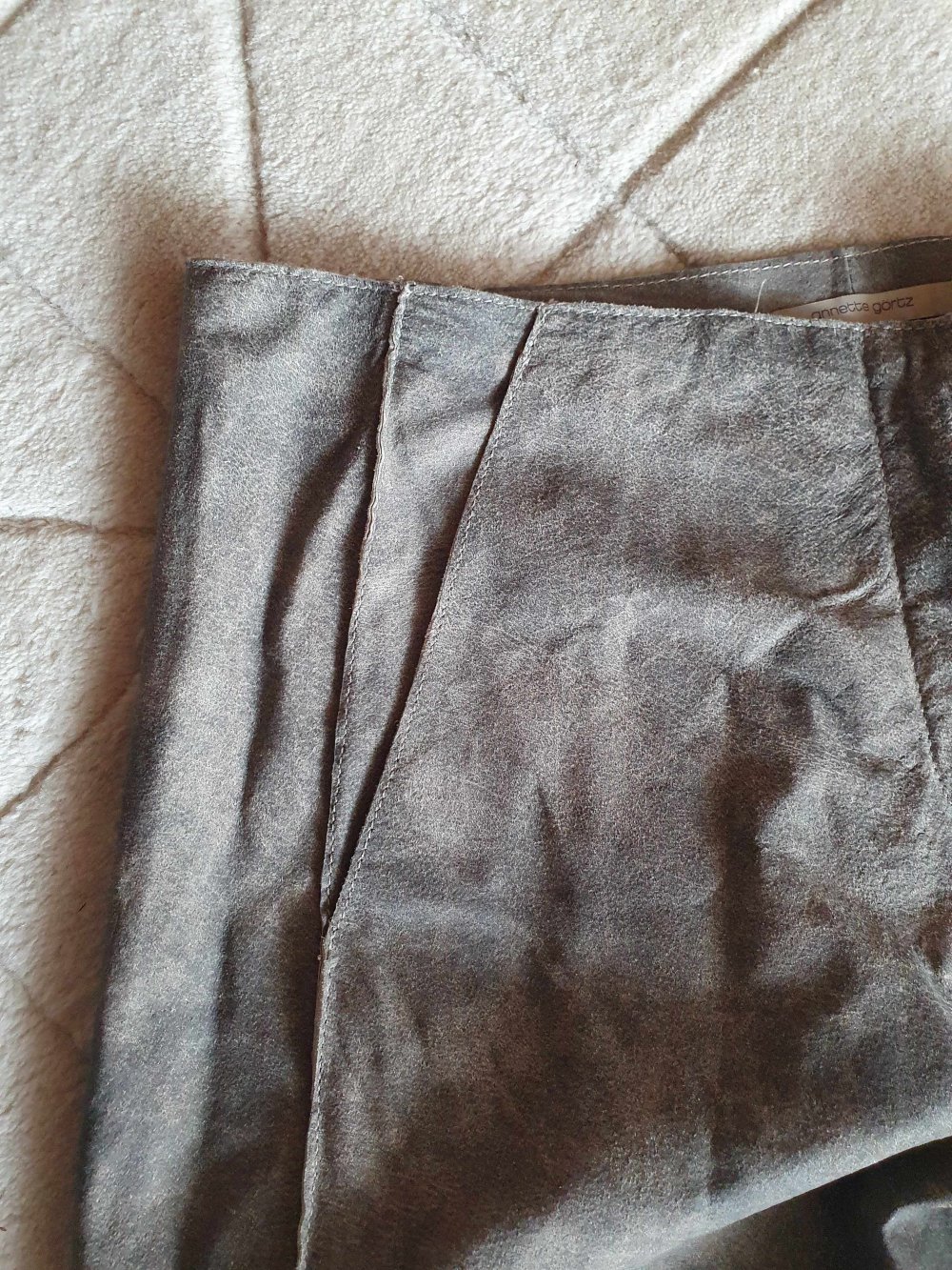 Annette Görtz Hose Leder Lederhose Antiklook weit Bermuda 44 Layering Echtleder