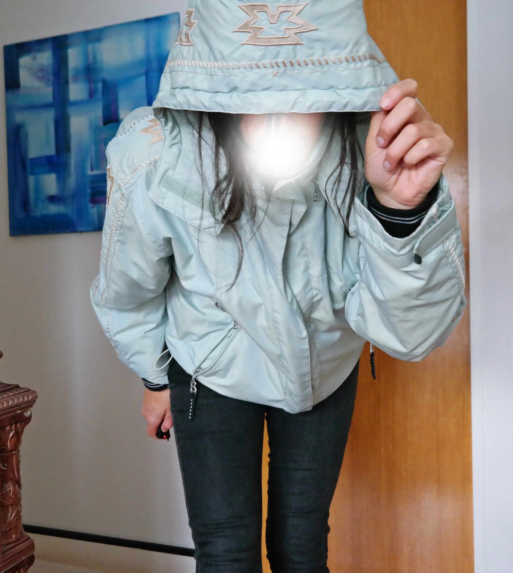 Bogner Sport Winterjacke Jacke Blouson mint hellblau Kapuze Ethno Ikat Stickerei bestickt XL L M 42 40 38