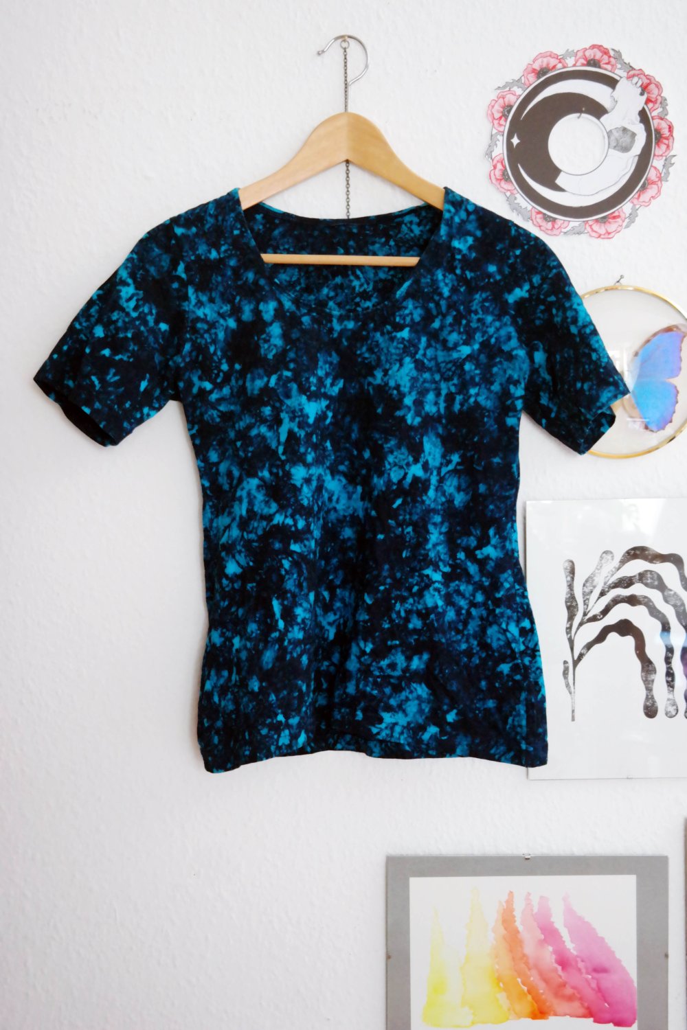 Vintage Batik Shirt blau schwarz petrol M 38 Longshirt