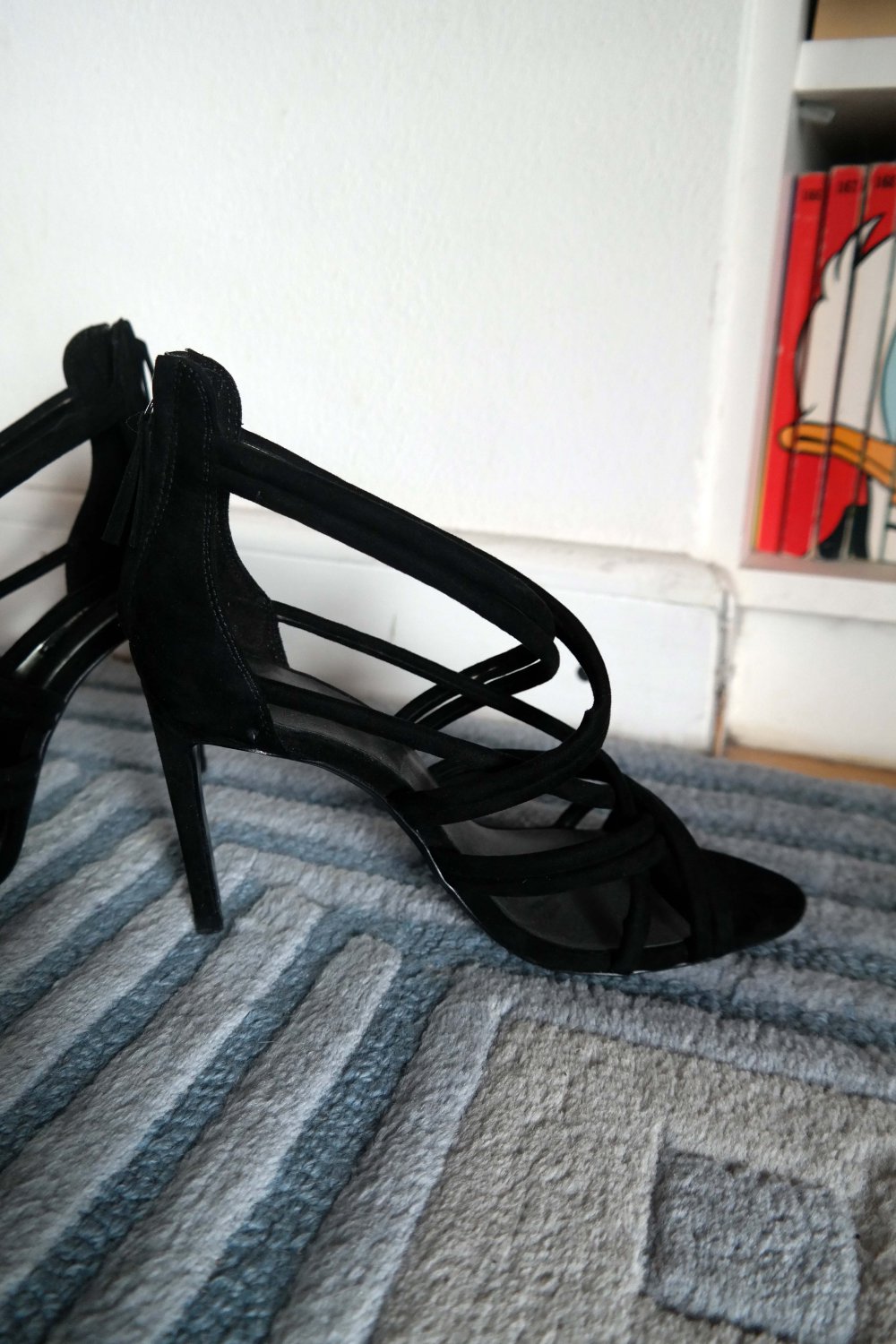 Zara High Heels schwarz Samt Wildleder Look Riemchen Absatz Stiletto 40