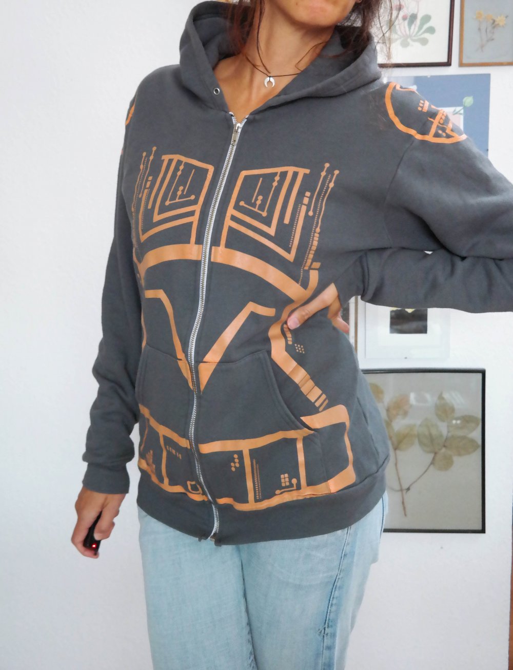 Threadless Hoodie hoody Kapuzenpullover grau Elektro Tech Tron Diode L