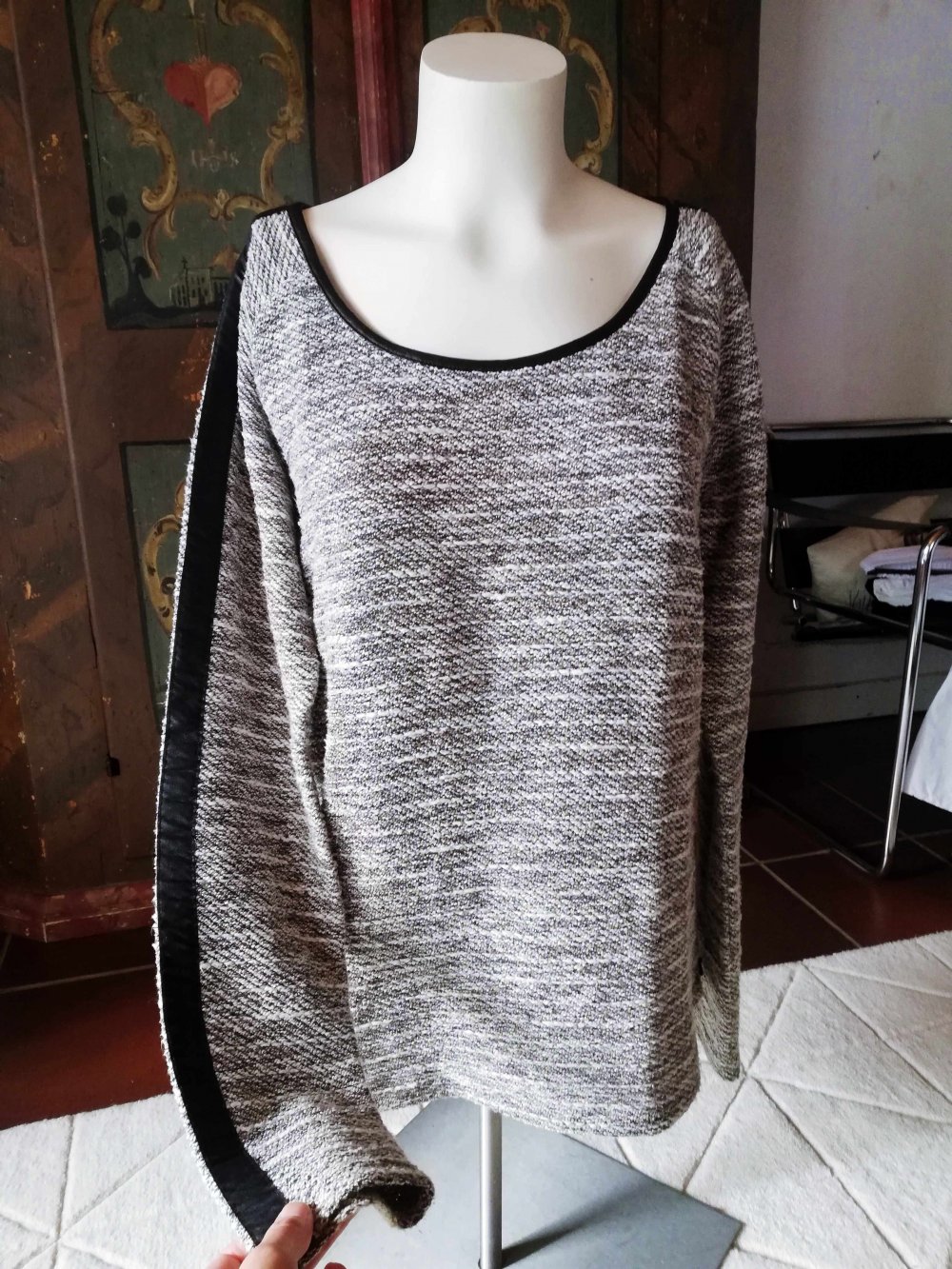 Maison Scotch Pullover schwarz weiß meliert Streifen L 40 Boucle 