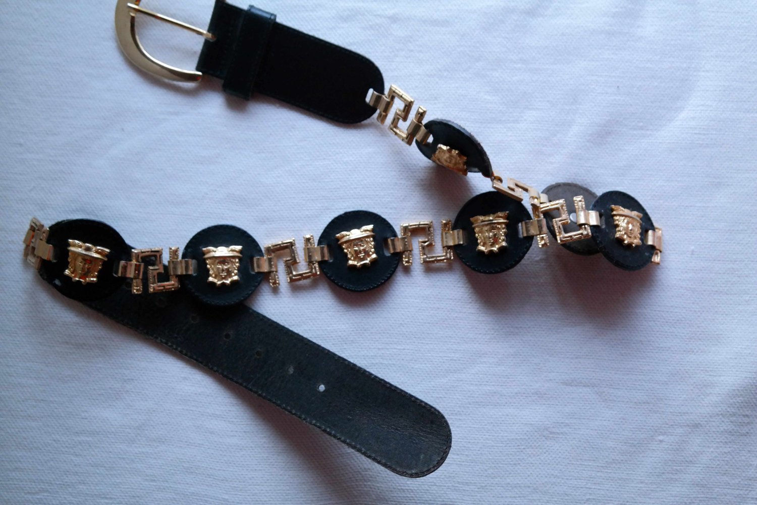 Vintage Gürtel mit Hermes Leder Echtleder schwarz Metall Gold S M Medusa
