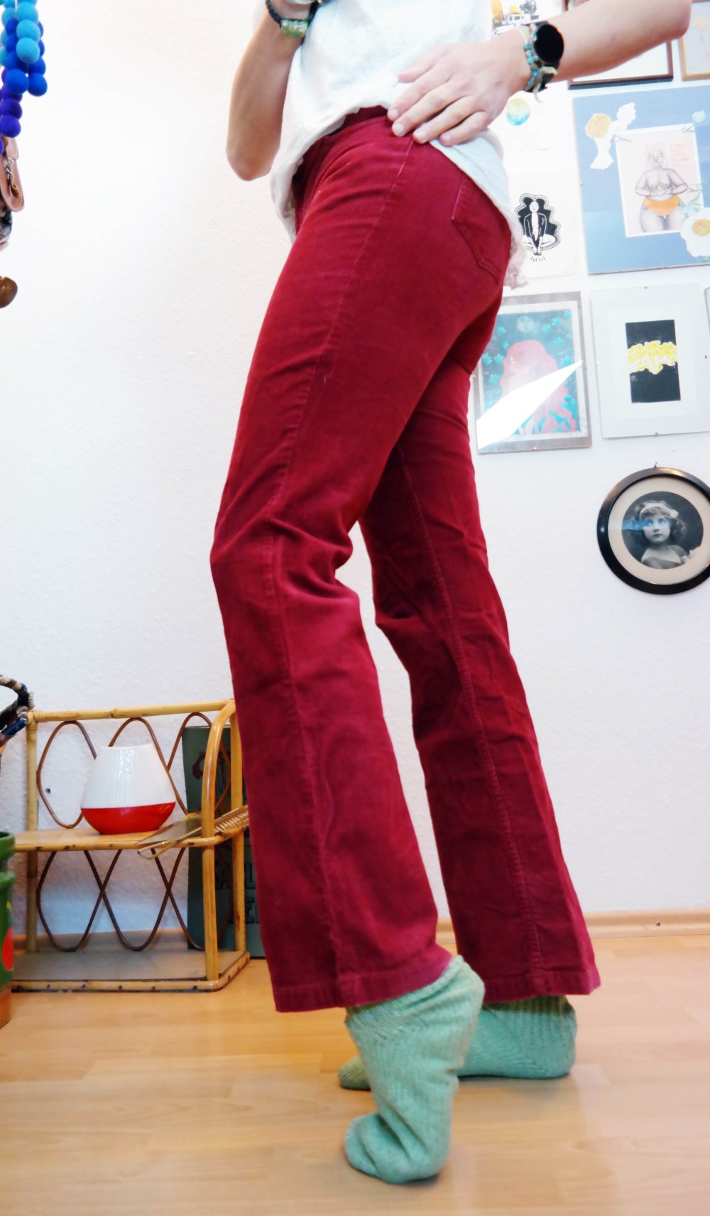 H&M Cordhose Cord rot flared Schlaghose LOGG 38 M Hippie 