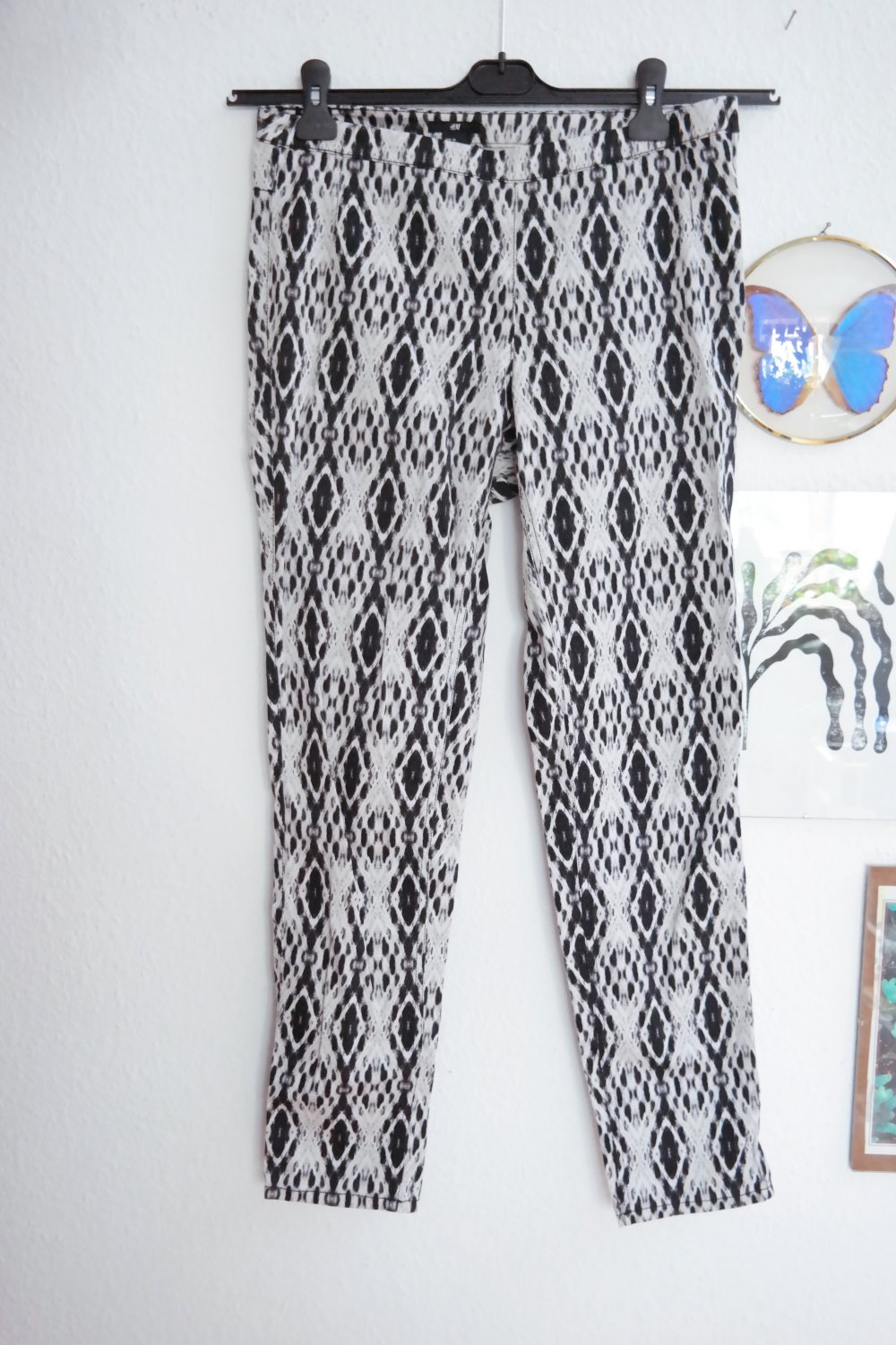 H&M Hose Skinny Röhre gemustert schwarz weiß Aztec Ethno 40 L