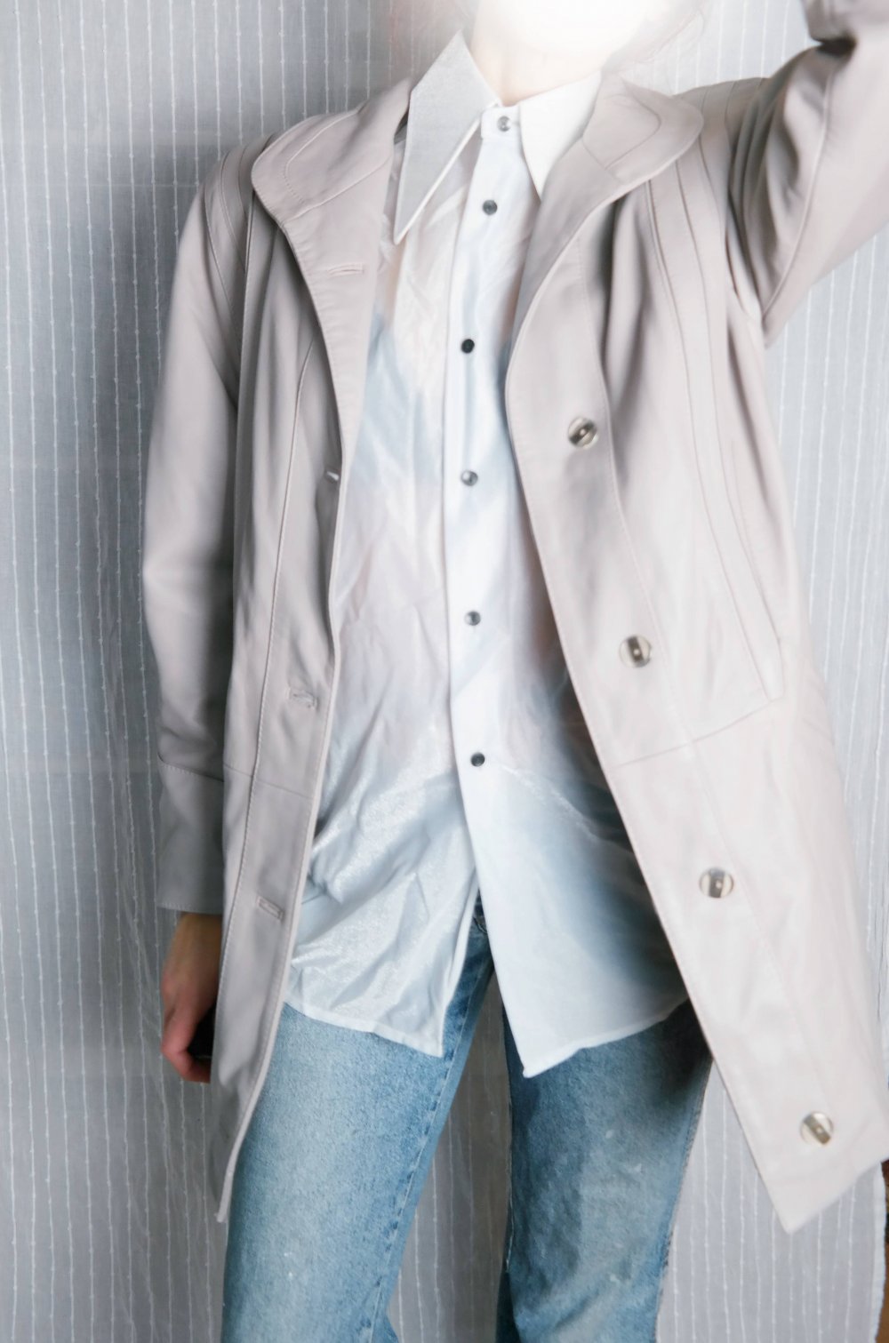 Vintage Lederjacke Ledermantel grau 80er 90er parka oversized hellgrau Kragen Echtleder Echtledermantel Echtlederjacke 38 M 40 L