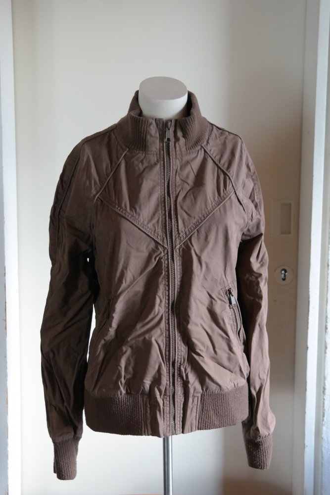 Vintage Jacke 90er 00er Y2K braun Ziernähte College braun M 38 Bündchen Stehkragen