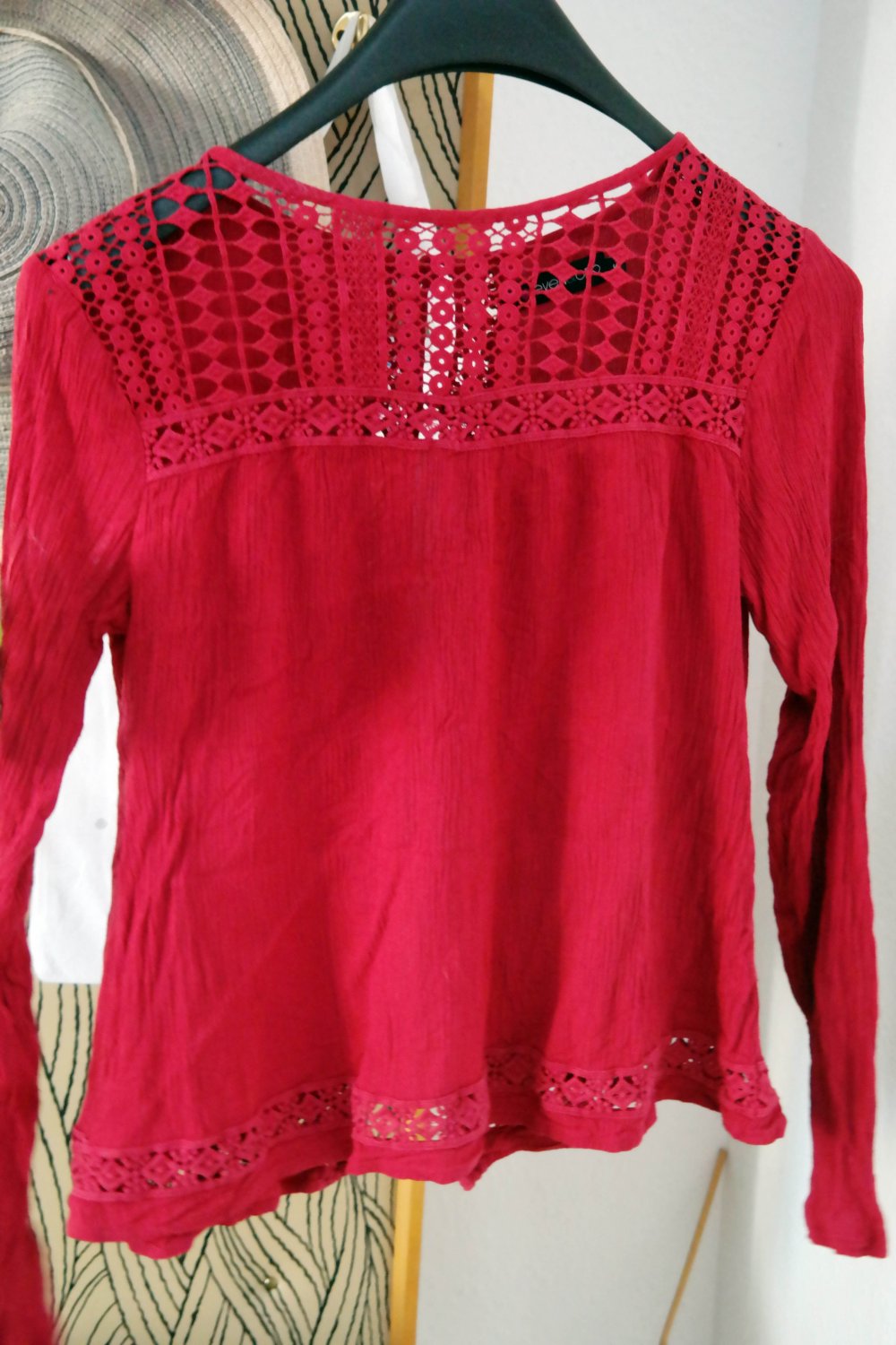 Hippie Jäckchen Cardigan rot Spitzenborte S M 36 38 Ethno Boho