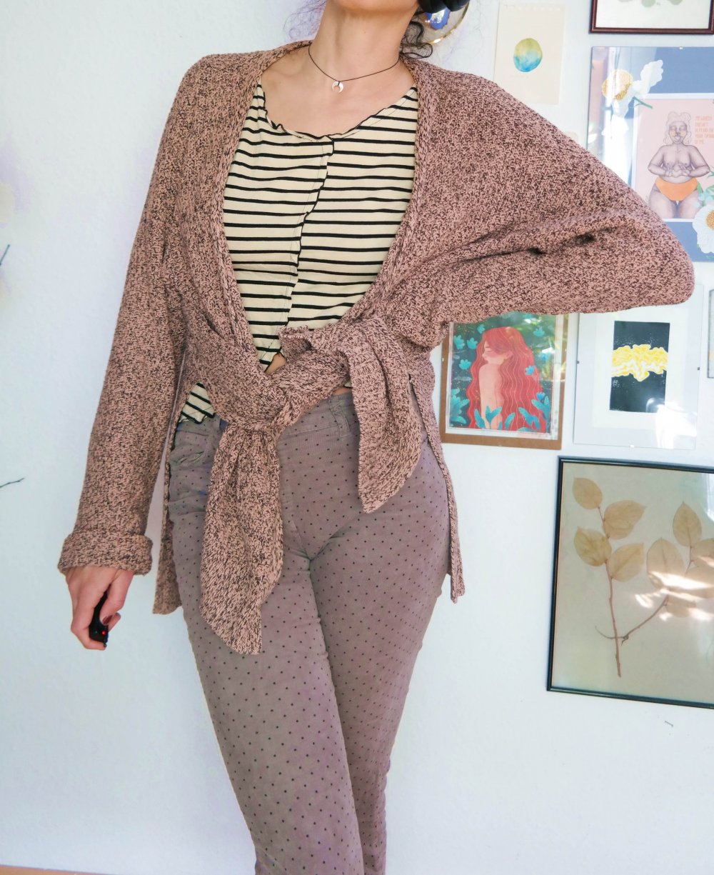 H&M Strickjacke Cardigan altrosa schwarz oversized locker lässig XS S M