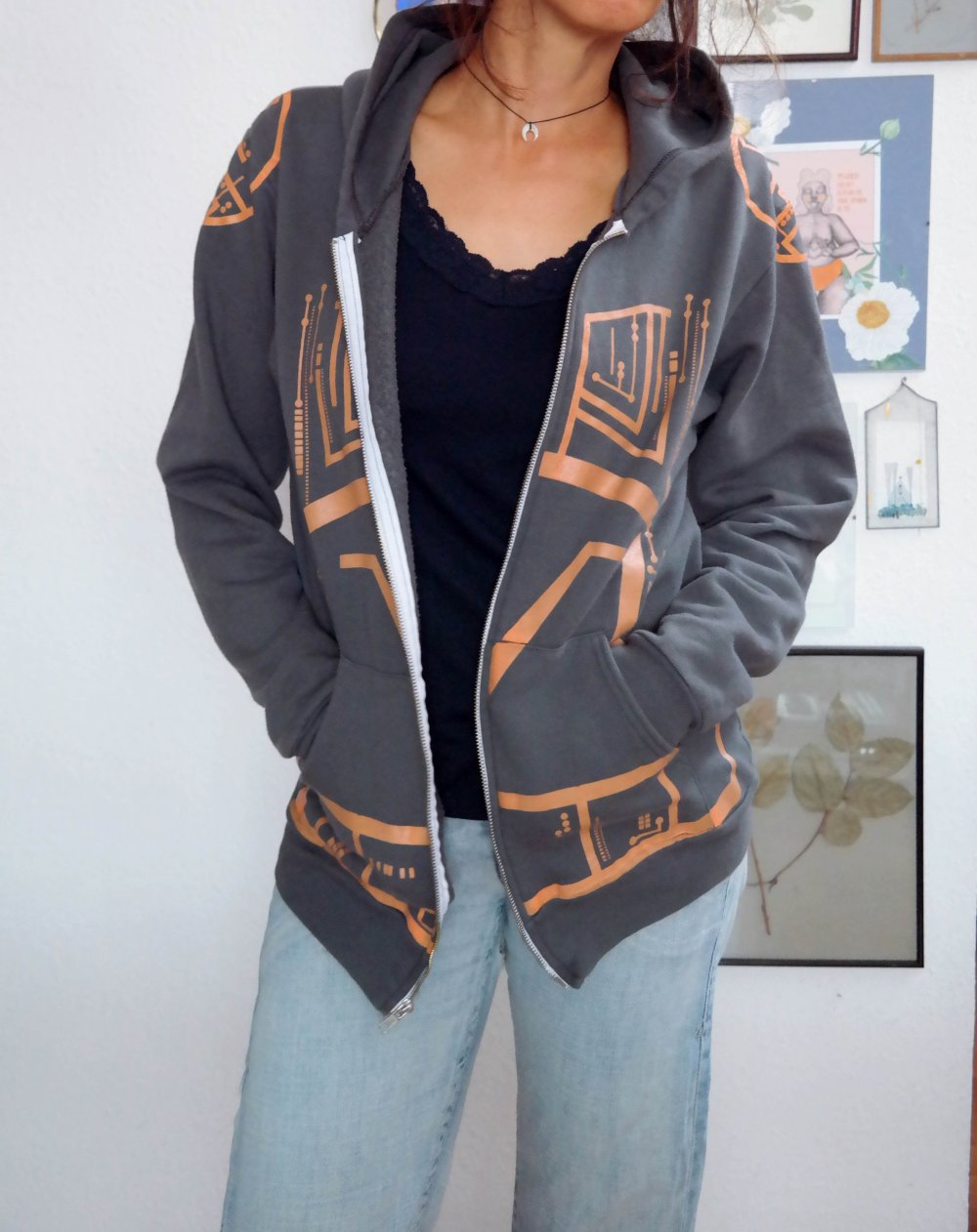 Threadless Hoodie hoody Kapuzenpullover grau Elektro Tech Tron Diode L