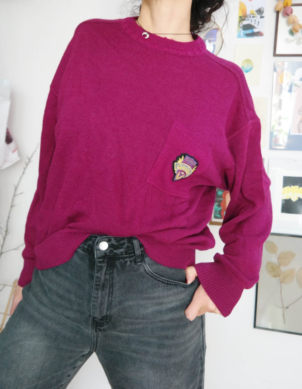 Carlo Colucci Vintage Pullover Strickpullover Wolle Wollpullover Schurwolle lila Classics XL