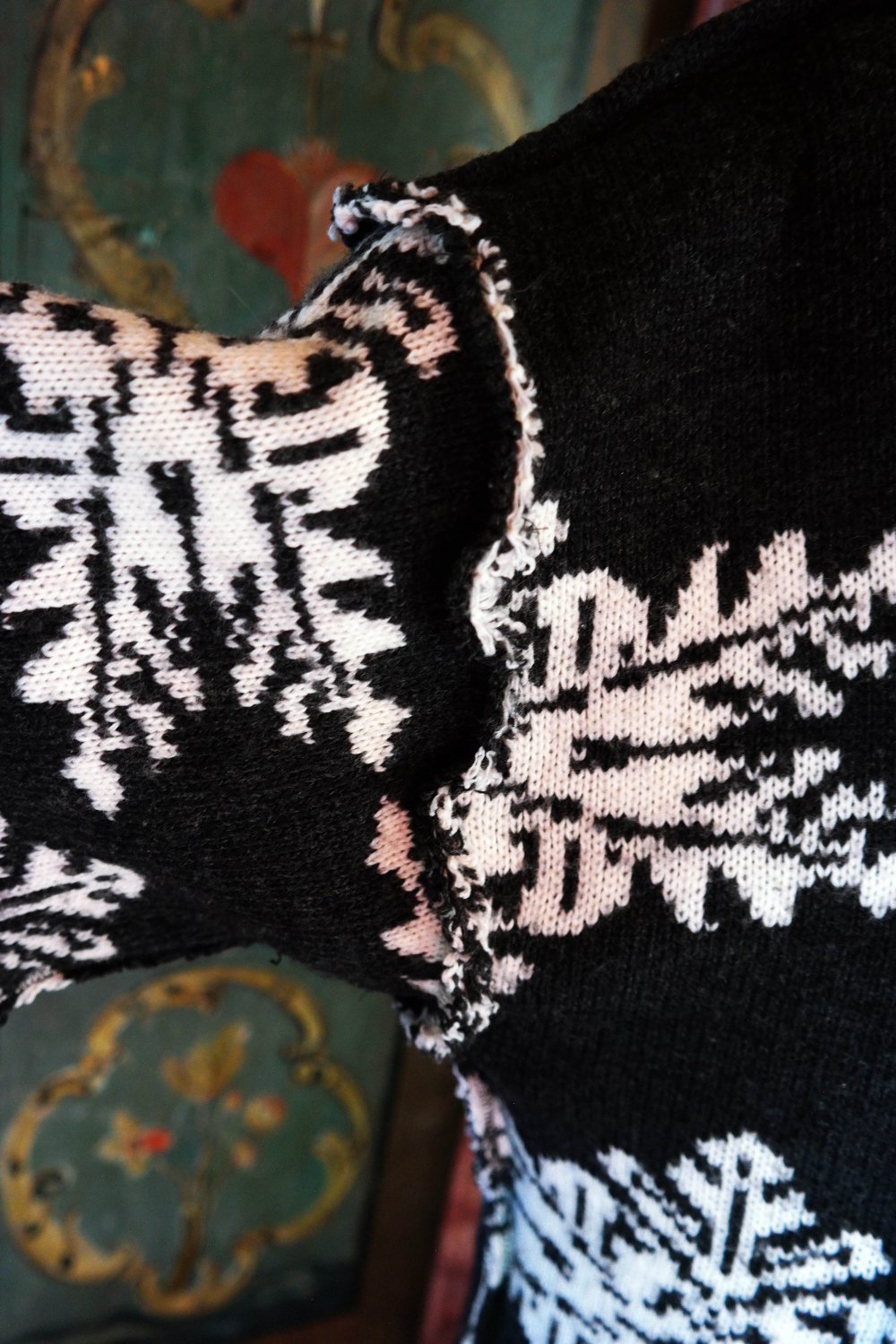 Pullover zweiseitig tragbar Norweger Muster schwarz weiß Schneeflocke XL 42