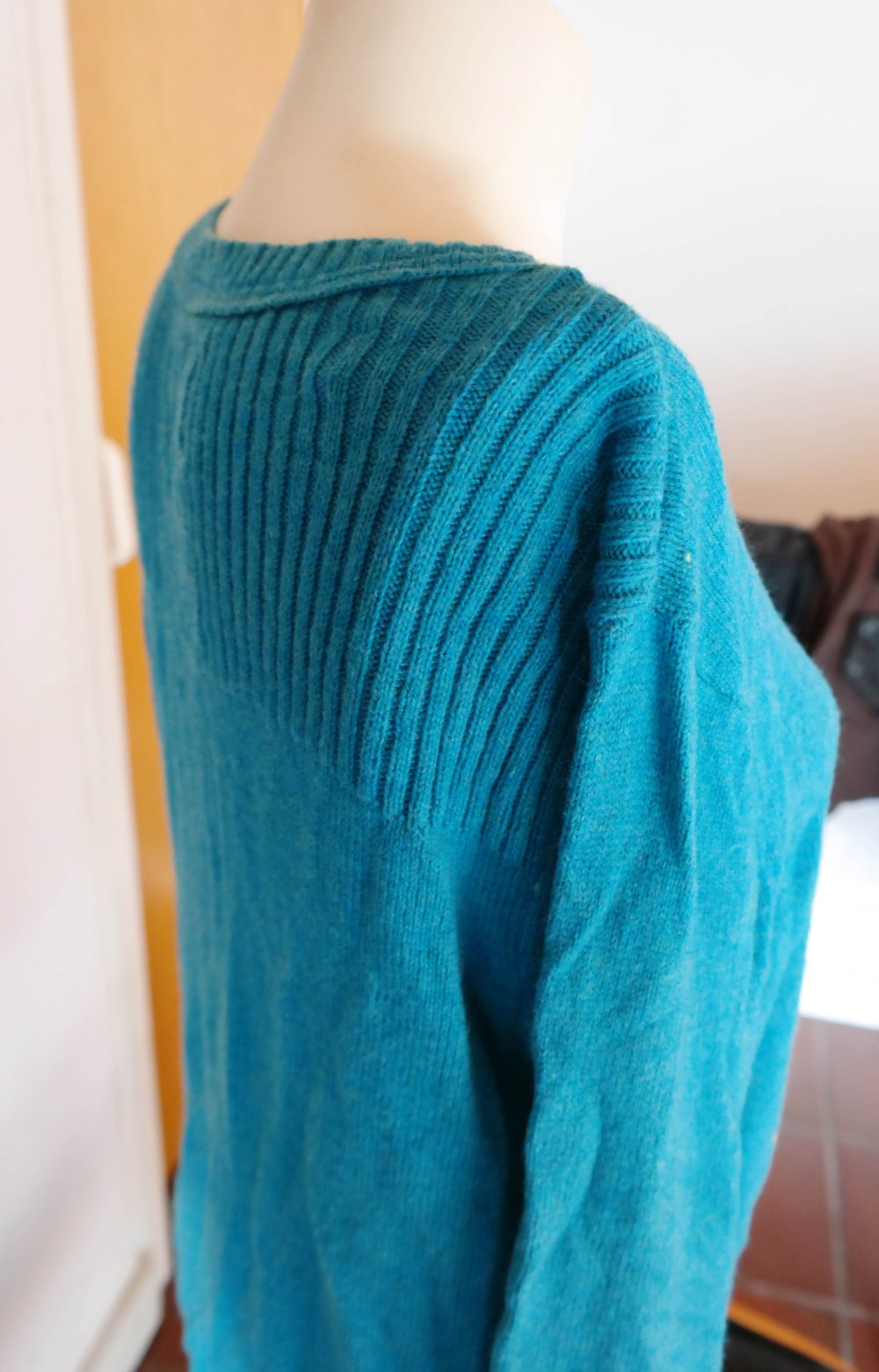 H&M Logg Pullover Angora Strickpullover petrol blau L 40 XL 42 Knöpfe Knopfleiste 